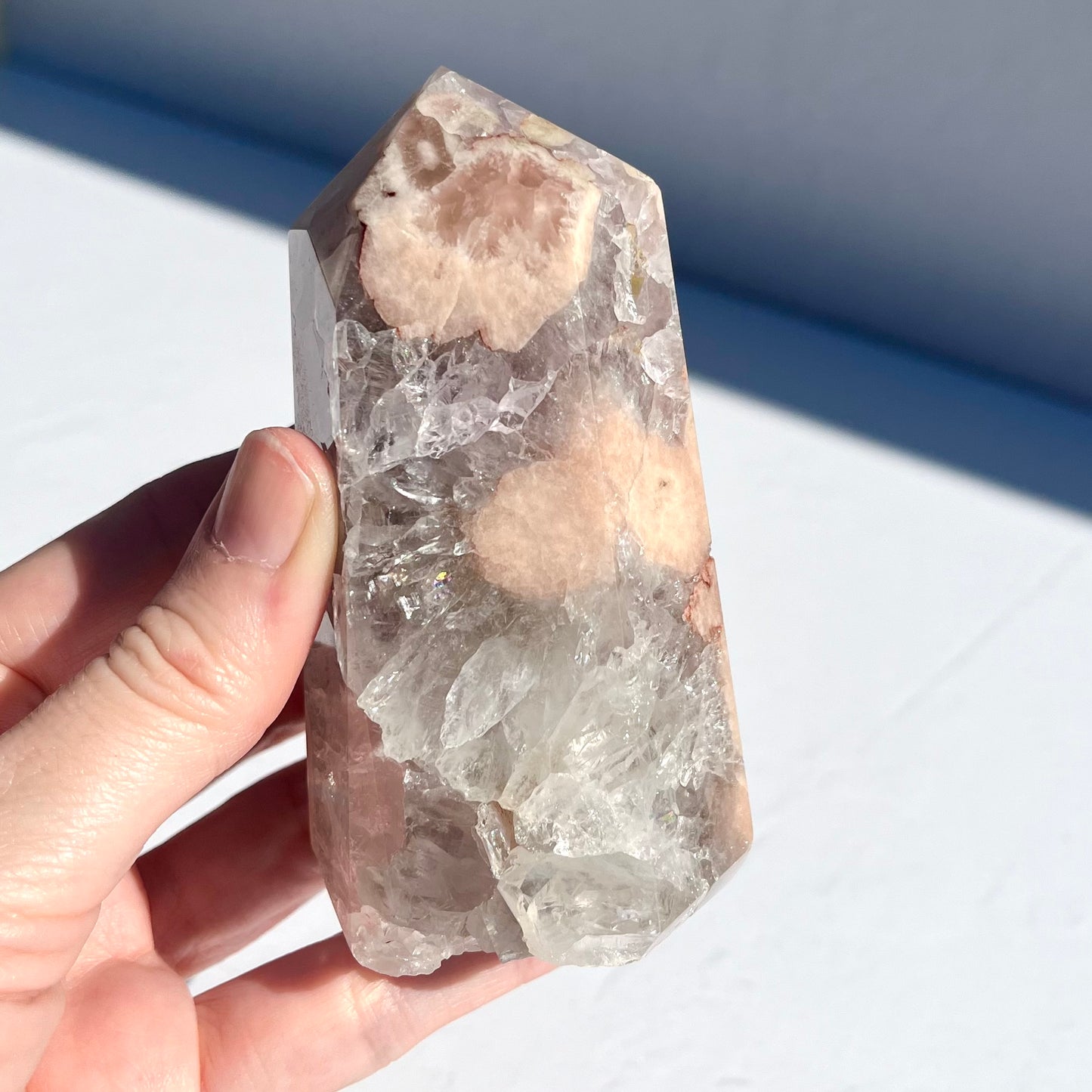 Pink Amethyst Flower Agate Hybrid Point / 308g