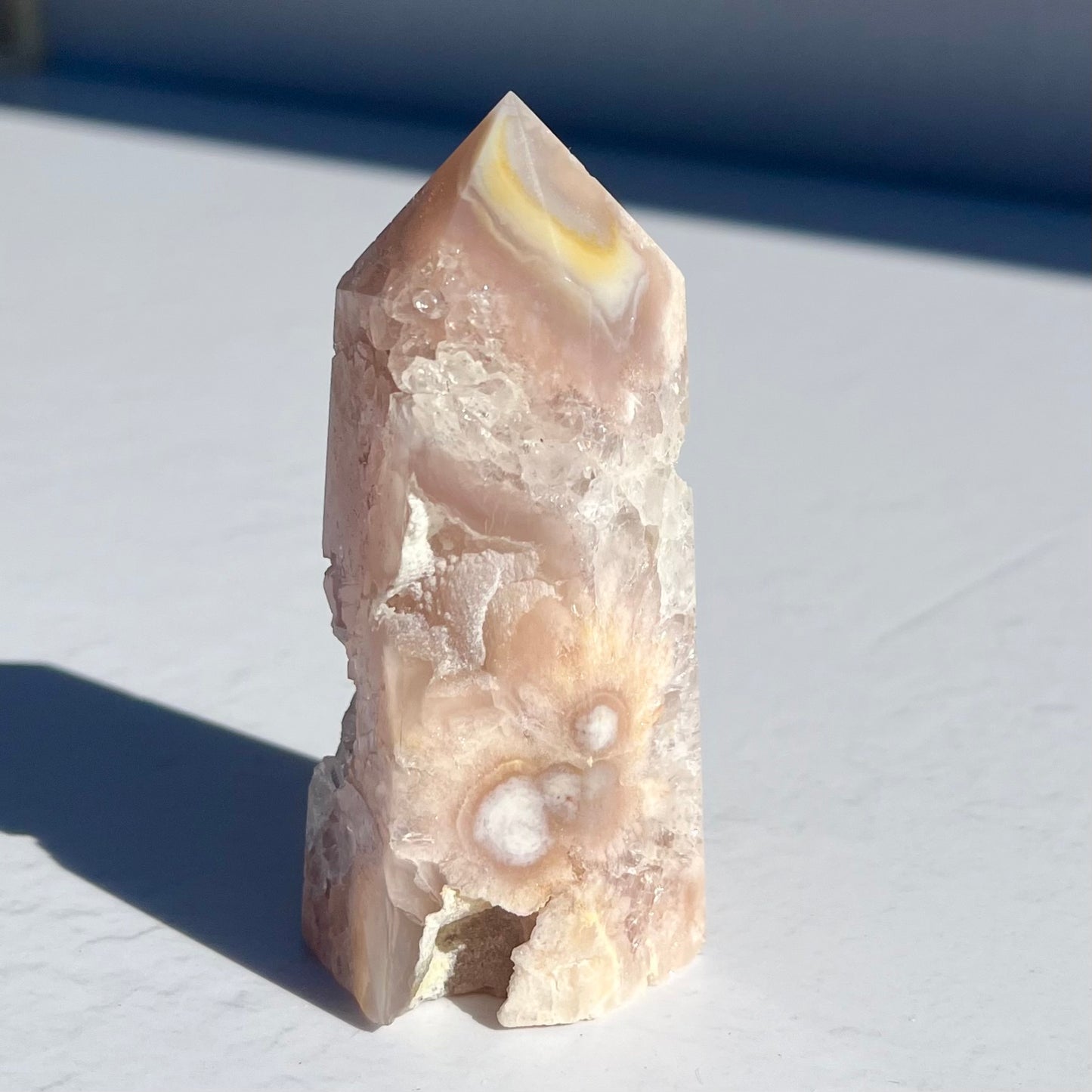 Pink (Sakura) Flower Agate Hexagon Point / 144g