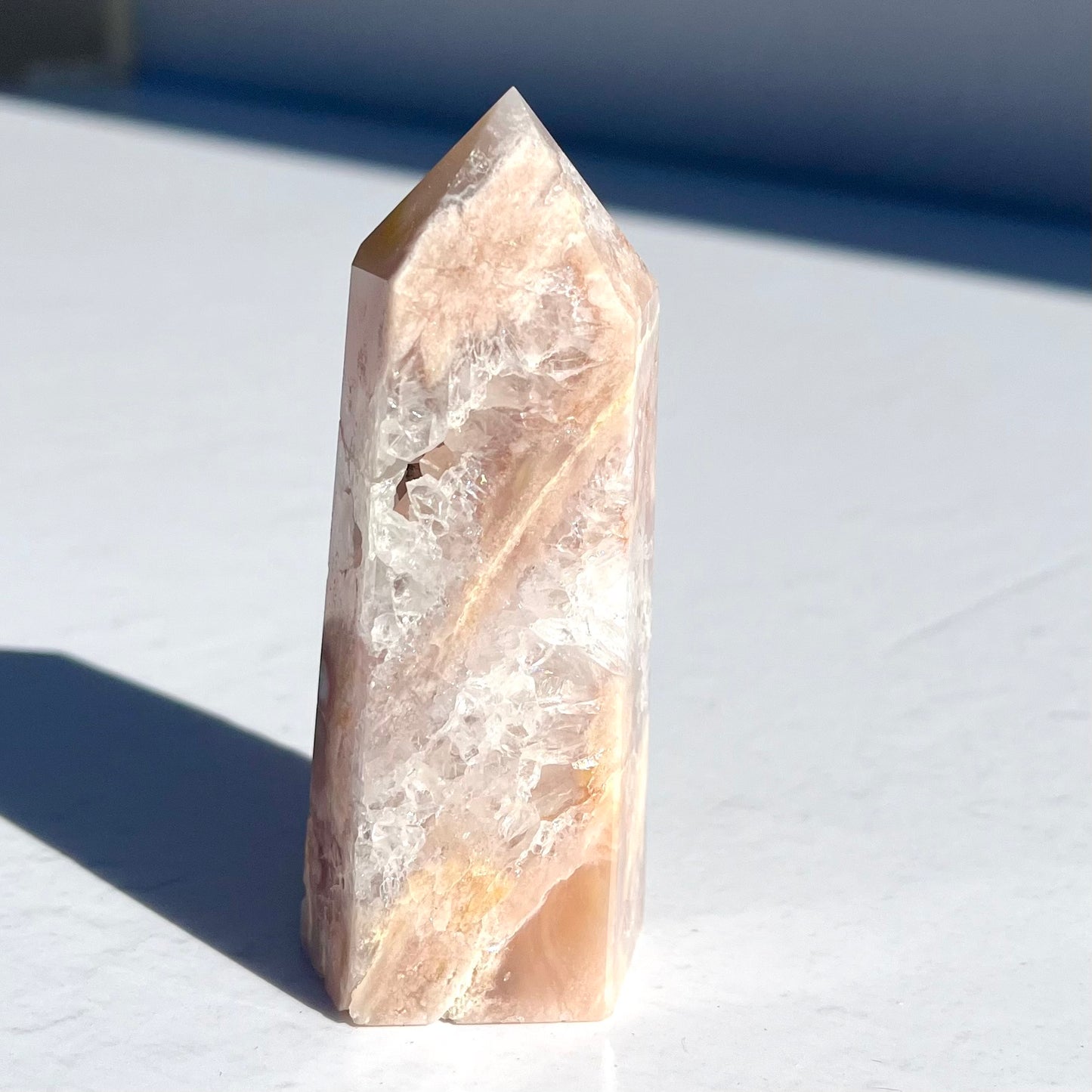 Pink (Sakura) Flower Agate Hexagon Point / 144g