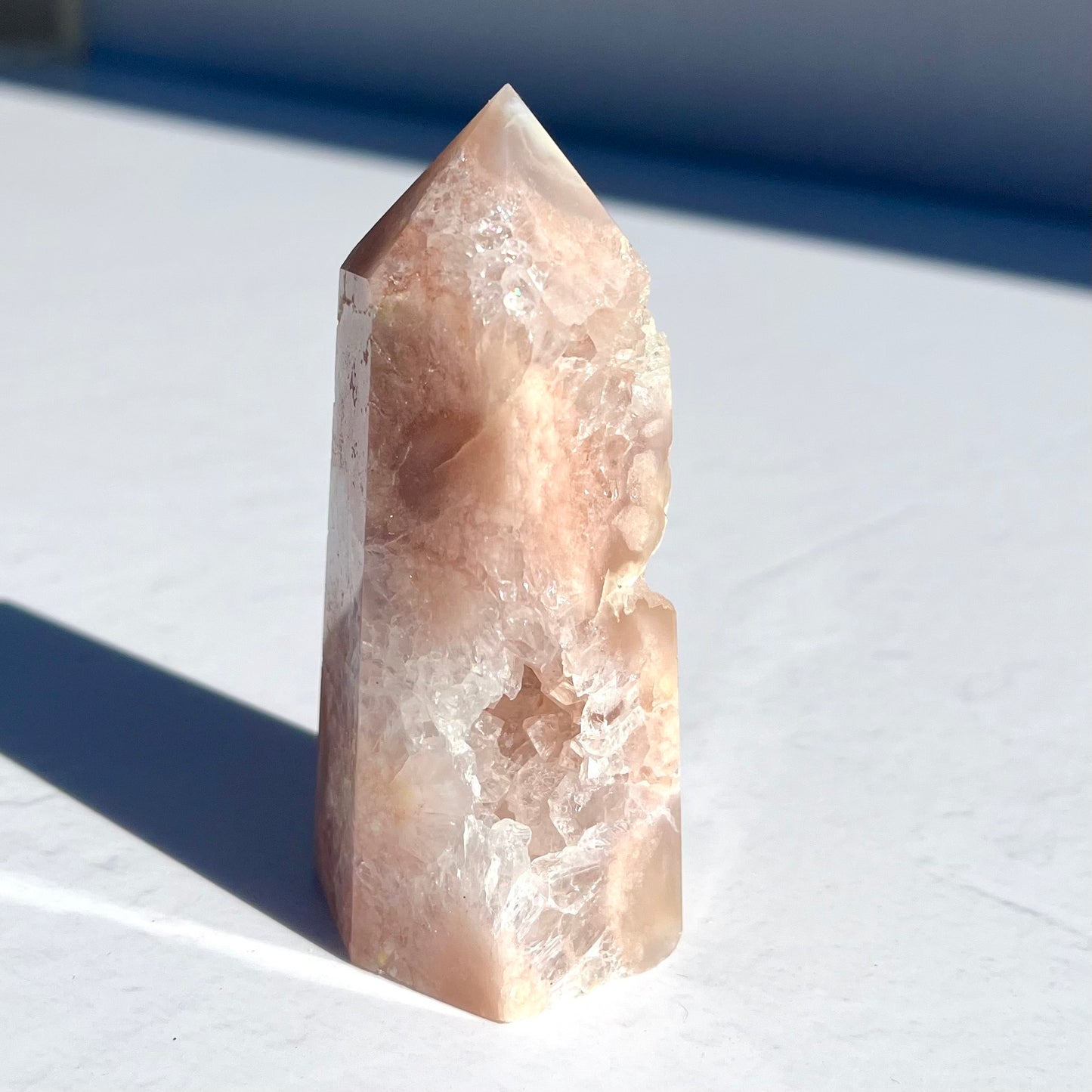 Pink (Sakura) Flower Agate Hexagon Point / 144g