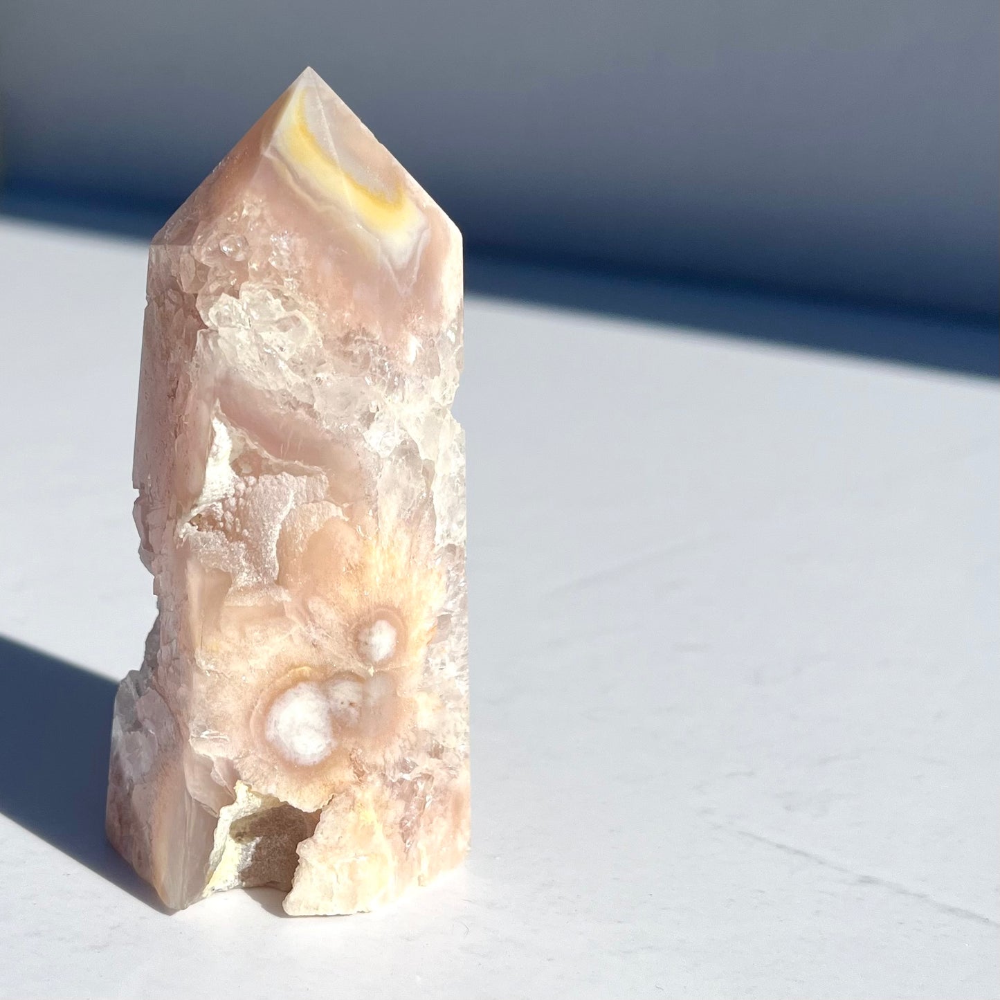 Pink (Sakura) Flower Agate Hexagon Point / 144g