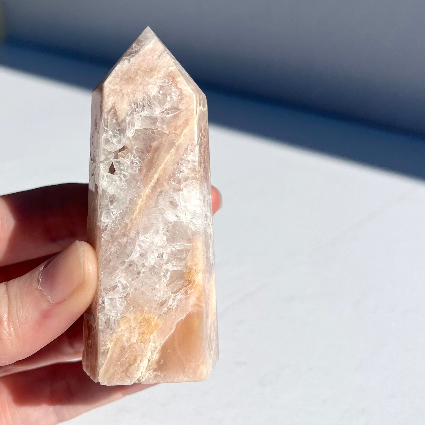 Pink (Sakura) Flower Agate Hexagon Point / 144g