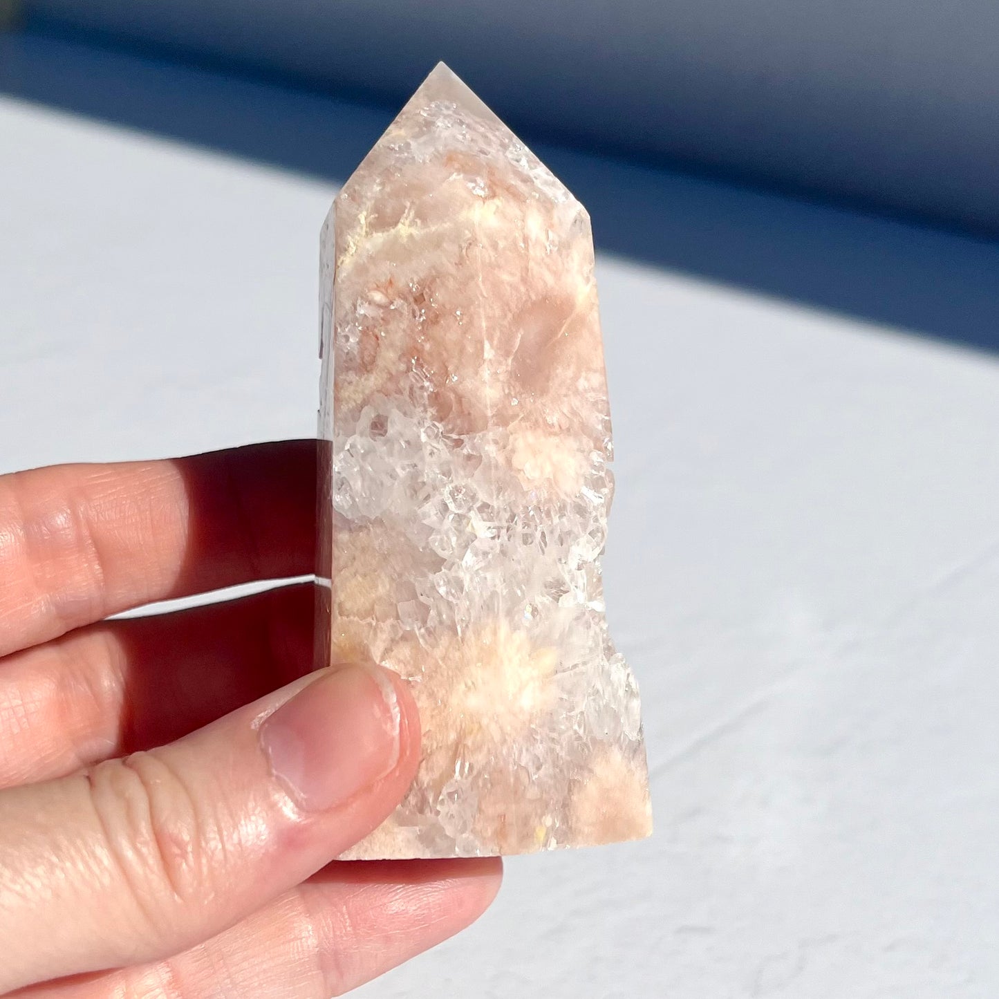 Pink (Sakura) Flower Agate Hexagon Point / 144g