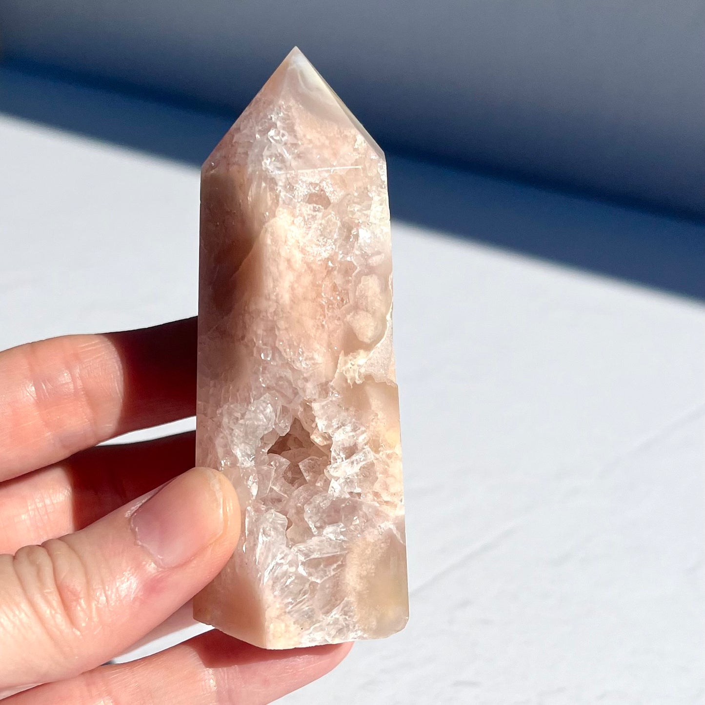 Pink (Sakura) Flower Agate Hexagon Point / 144g