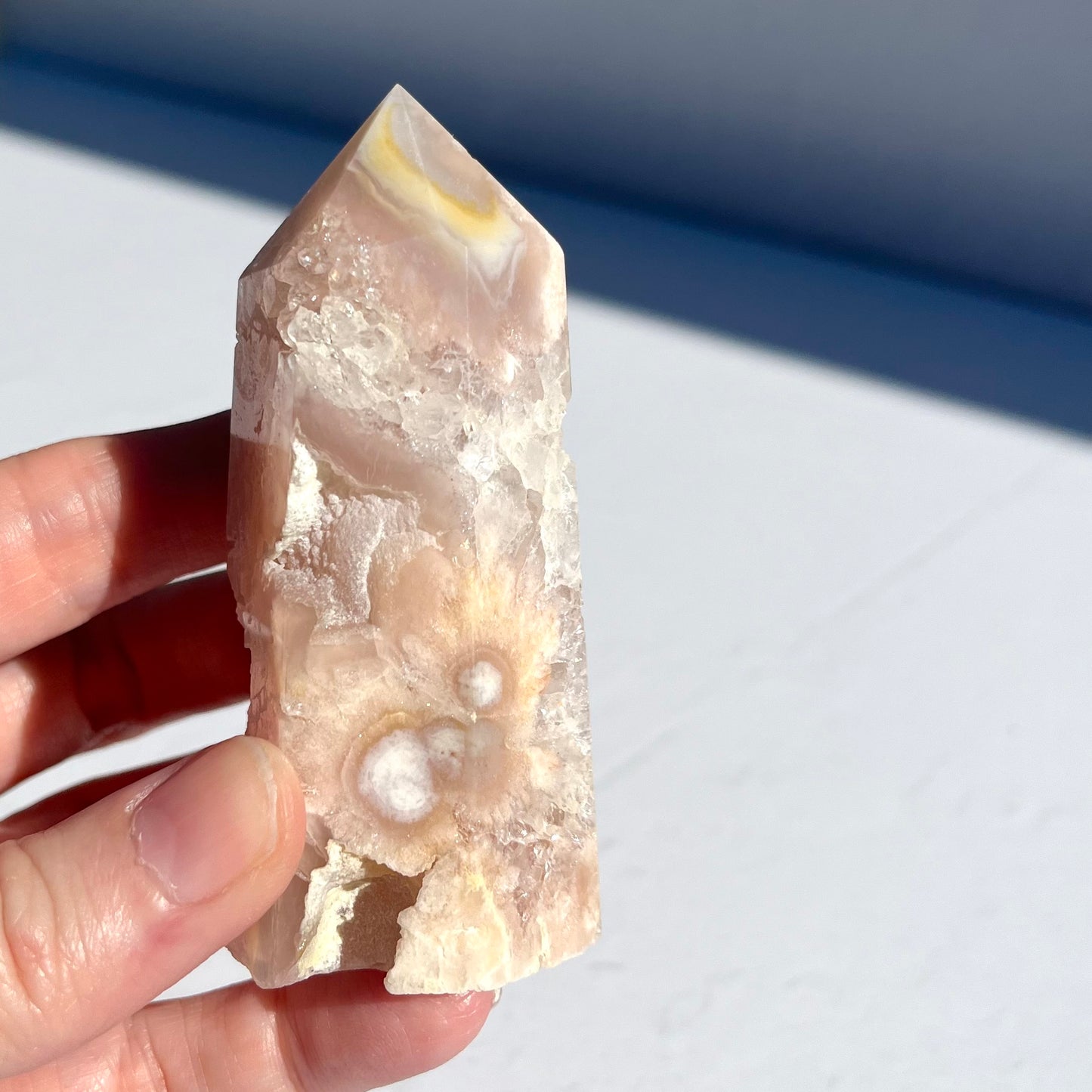 Pink (Sakura) Flower Agate Hexagon Point / 144g