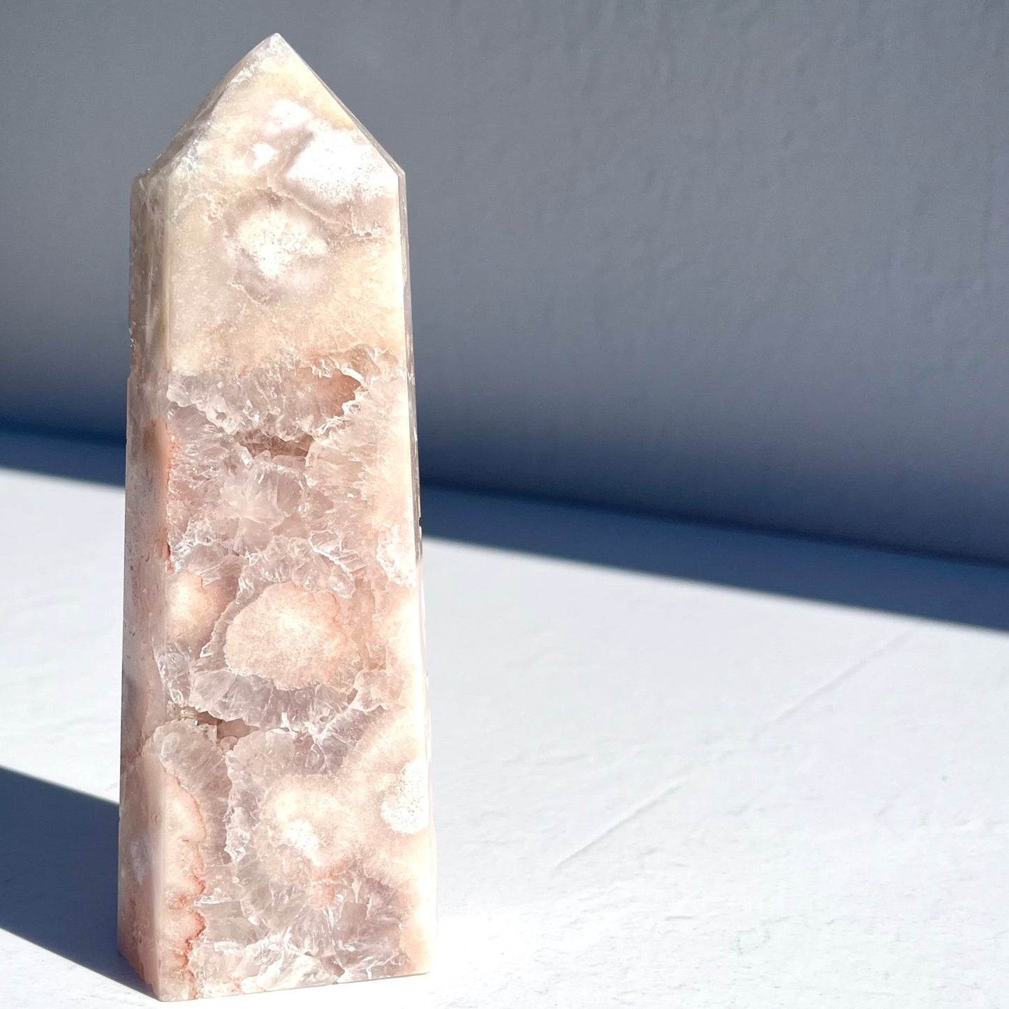 Pink (Sakura) Flower Agate Hexagon Point / 658g
