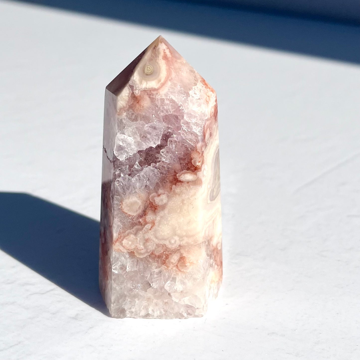Pink (Sakura) Flower Agate Hexagon Point / 157g