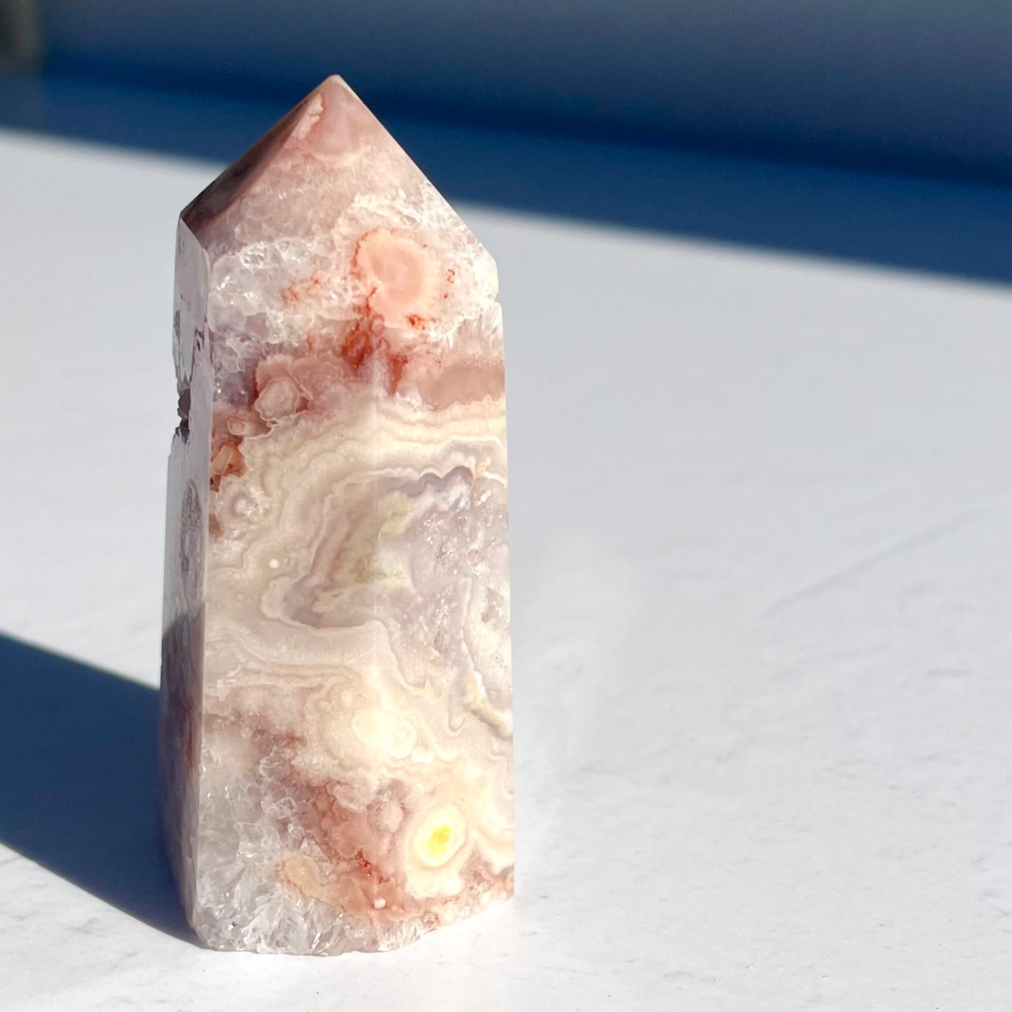 Pink (Sakura) Flower Agate Hexagon Point / 157g
