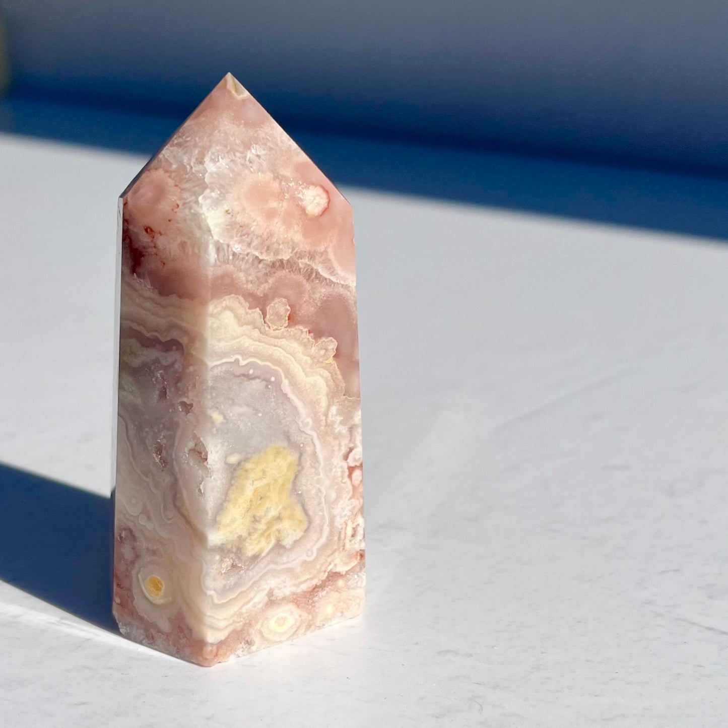 Pink (Sakura) Flower Agate Hexagon Point / 157g
