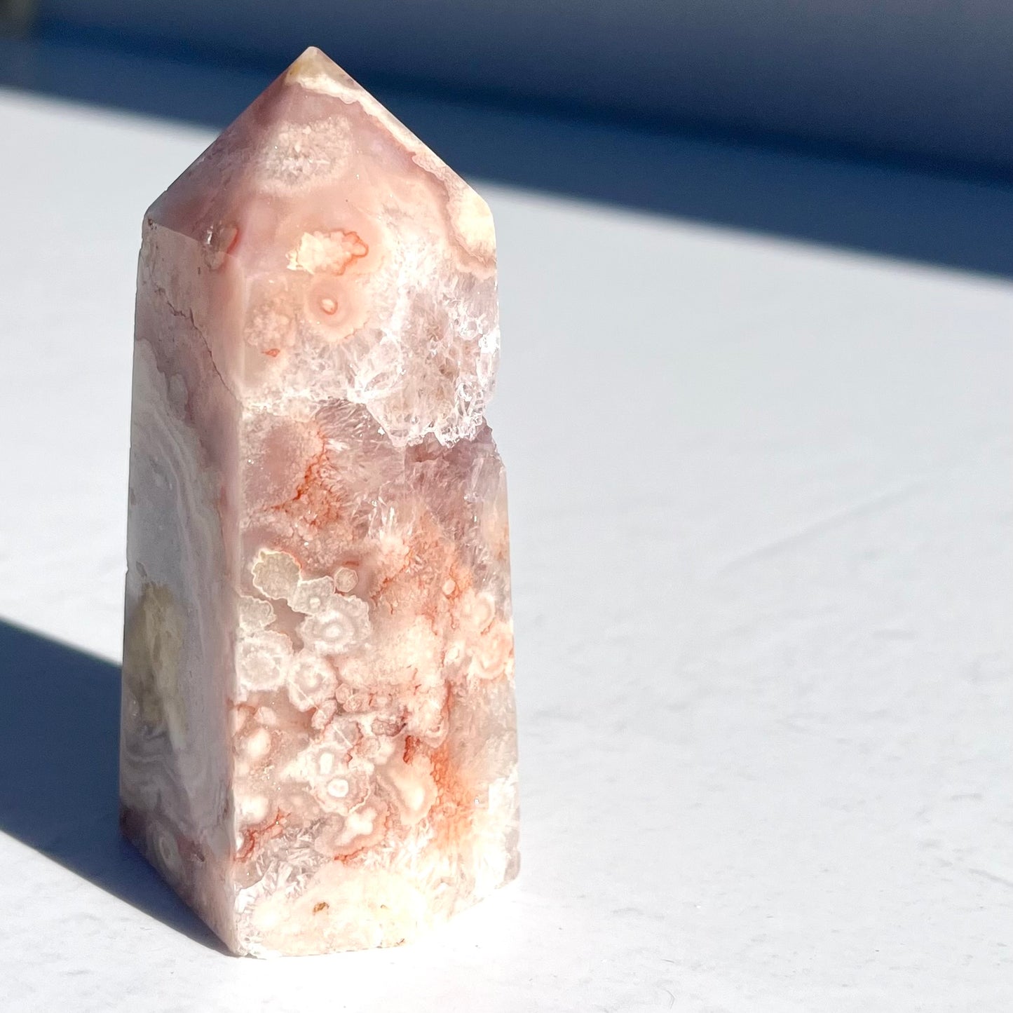 Pink (Sakura) Flower Agate Hexagon Point / 157g