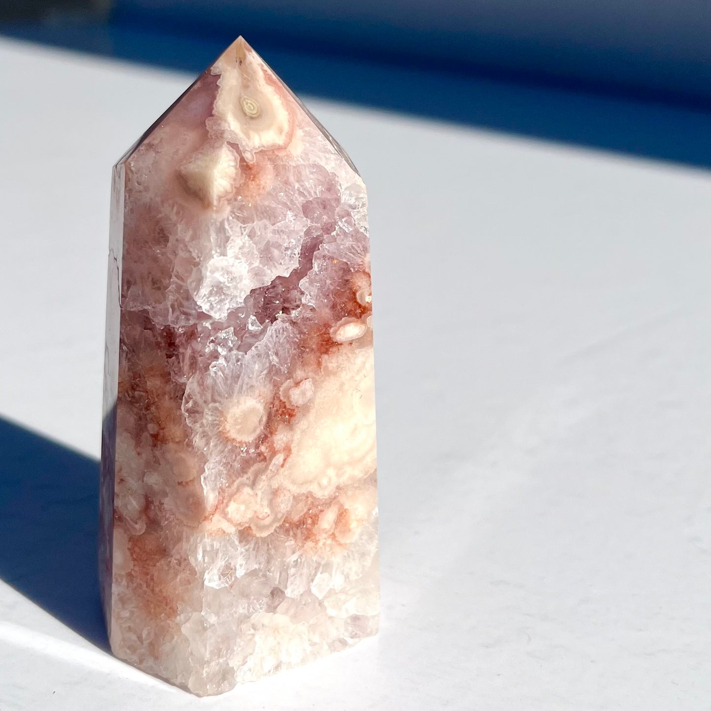 Pink (Sakura) Flower Agate Hexagon Point / 157g