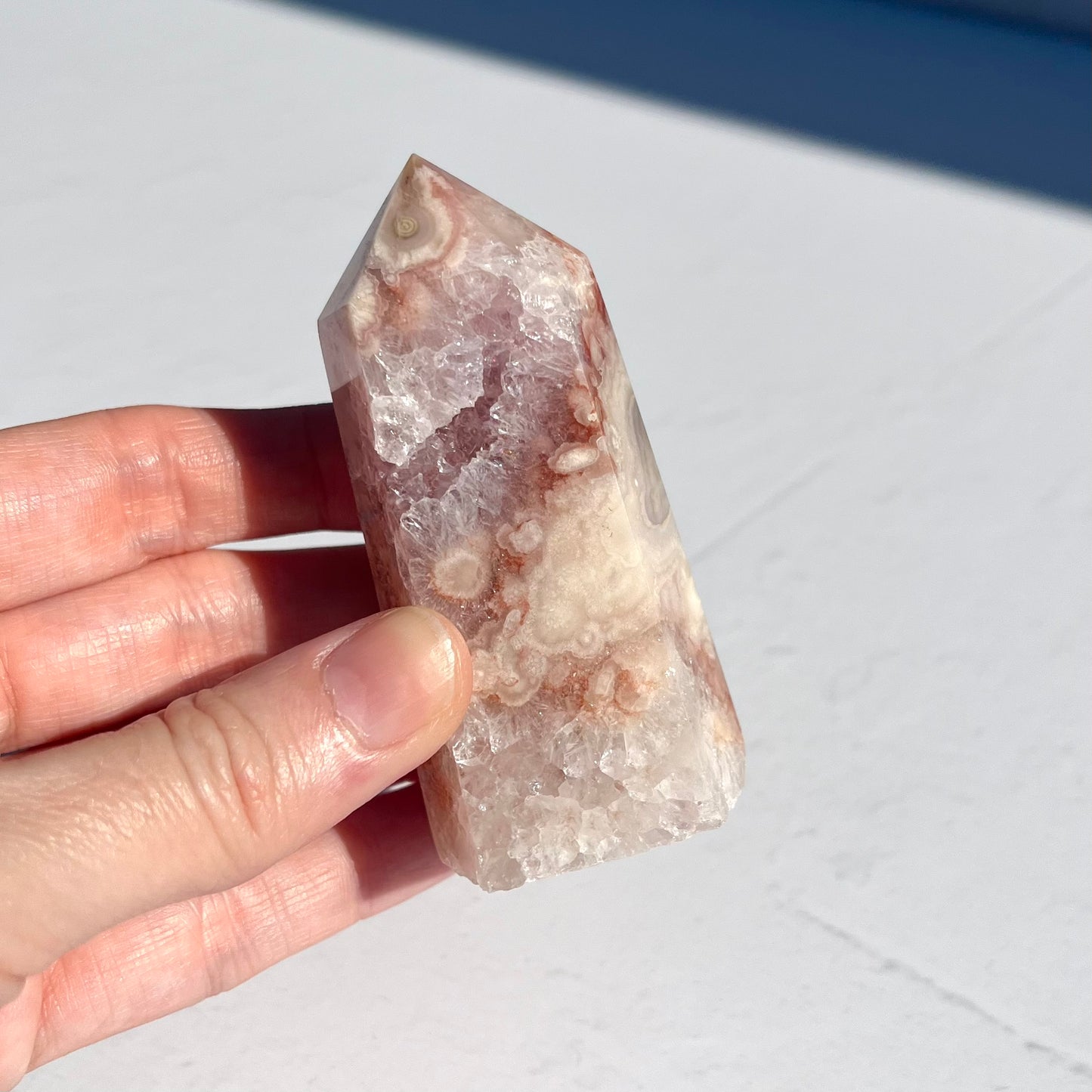 Pink (Sakura) Flower Agate Hexagon Point / 157g