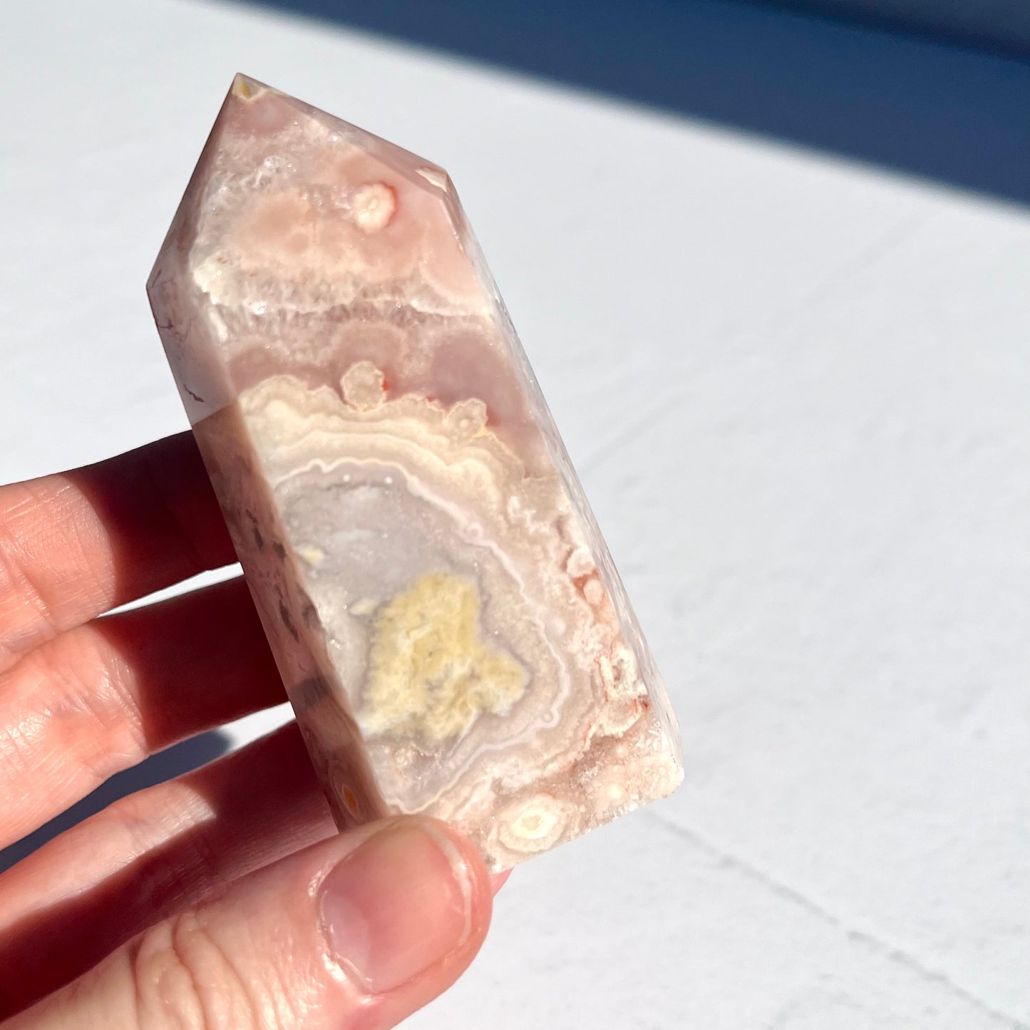 Pink (Sakura) Flower Agate Hexagon Point / 157g
