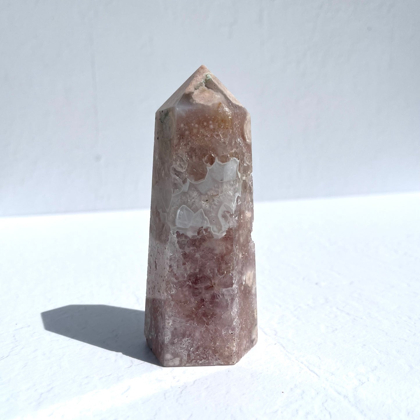 Pink (Sakura) Flower Agate Hexagon Point / 410g