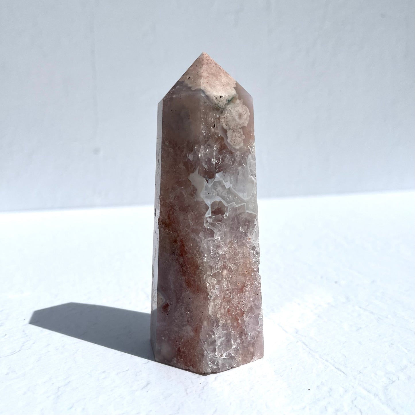 Pink (Sakura) Flower Agate Hexagon Point / 410g