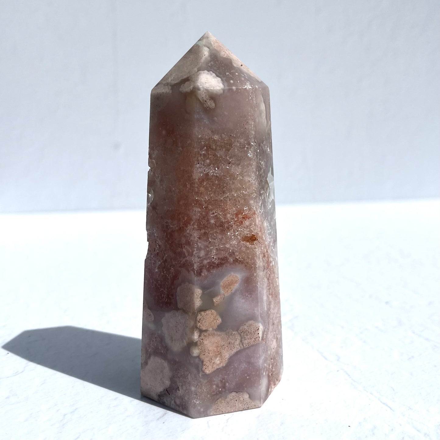 Pink (Sakura) Flower Agate Hexagon Point / 410g