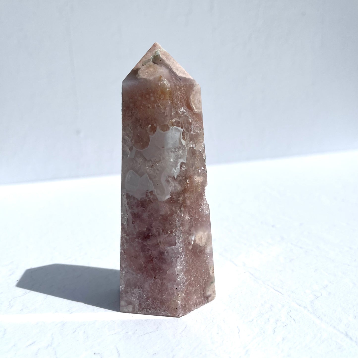 Pink (Sakura) Flower Agate Hexagon Point / 410g