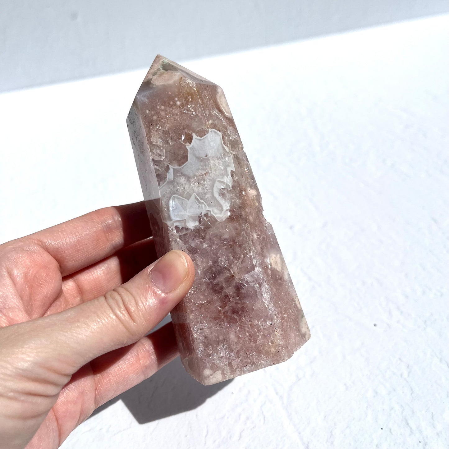Pink (Sakura) Flower Agate Hexagon Point / 410g