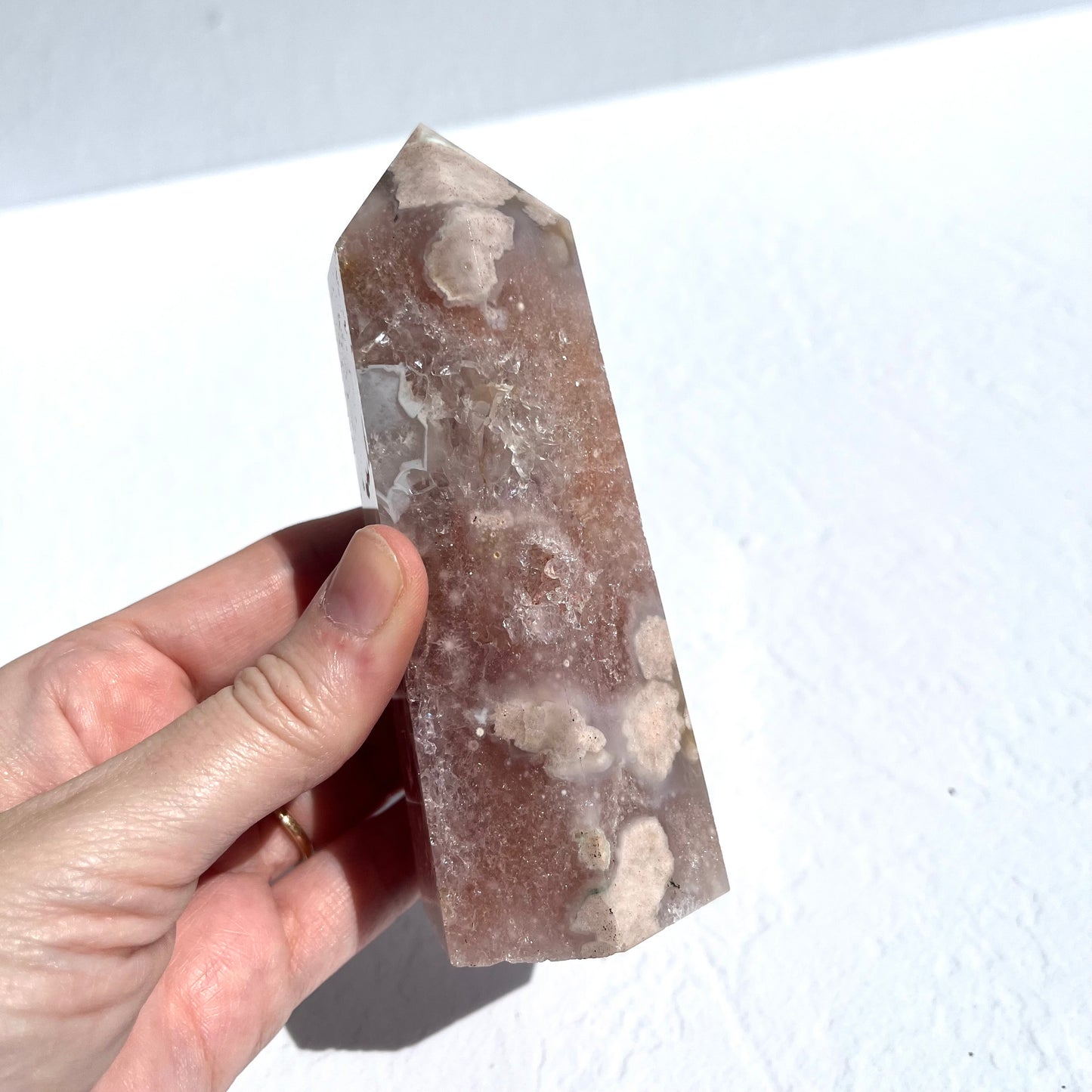 Pink (Sakura) Flower Agate Hexagon Point / 410g