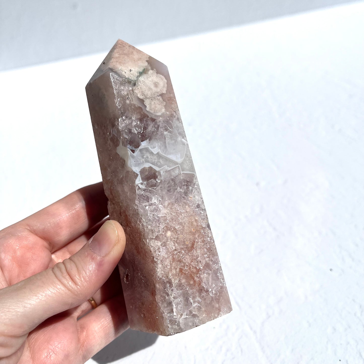 Pink (Sakura) Flower Agate Hexagon Point / 410g