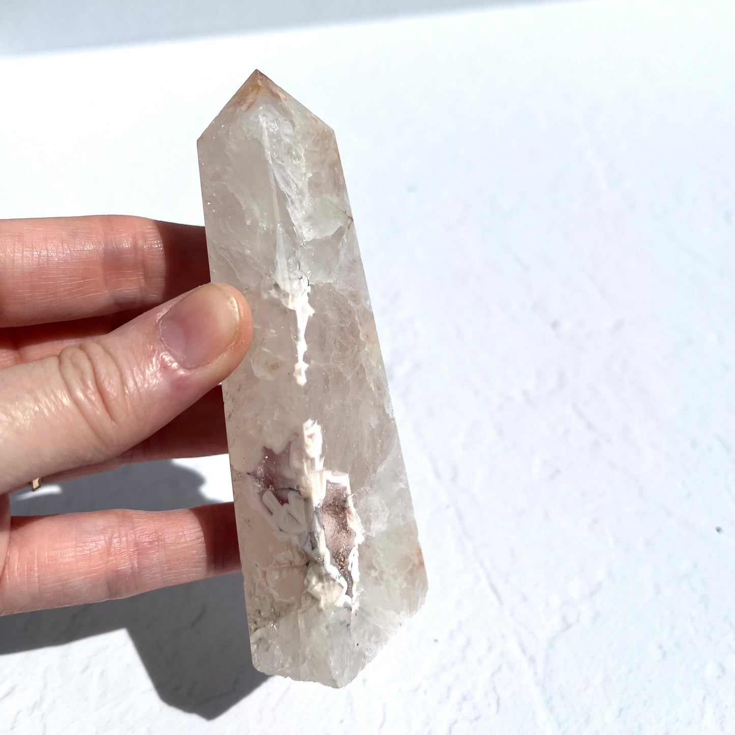 Pink (Sakura) Flower Agate Point with Sugar Druzy / 138g