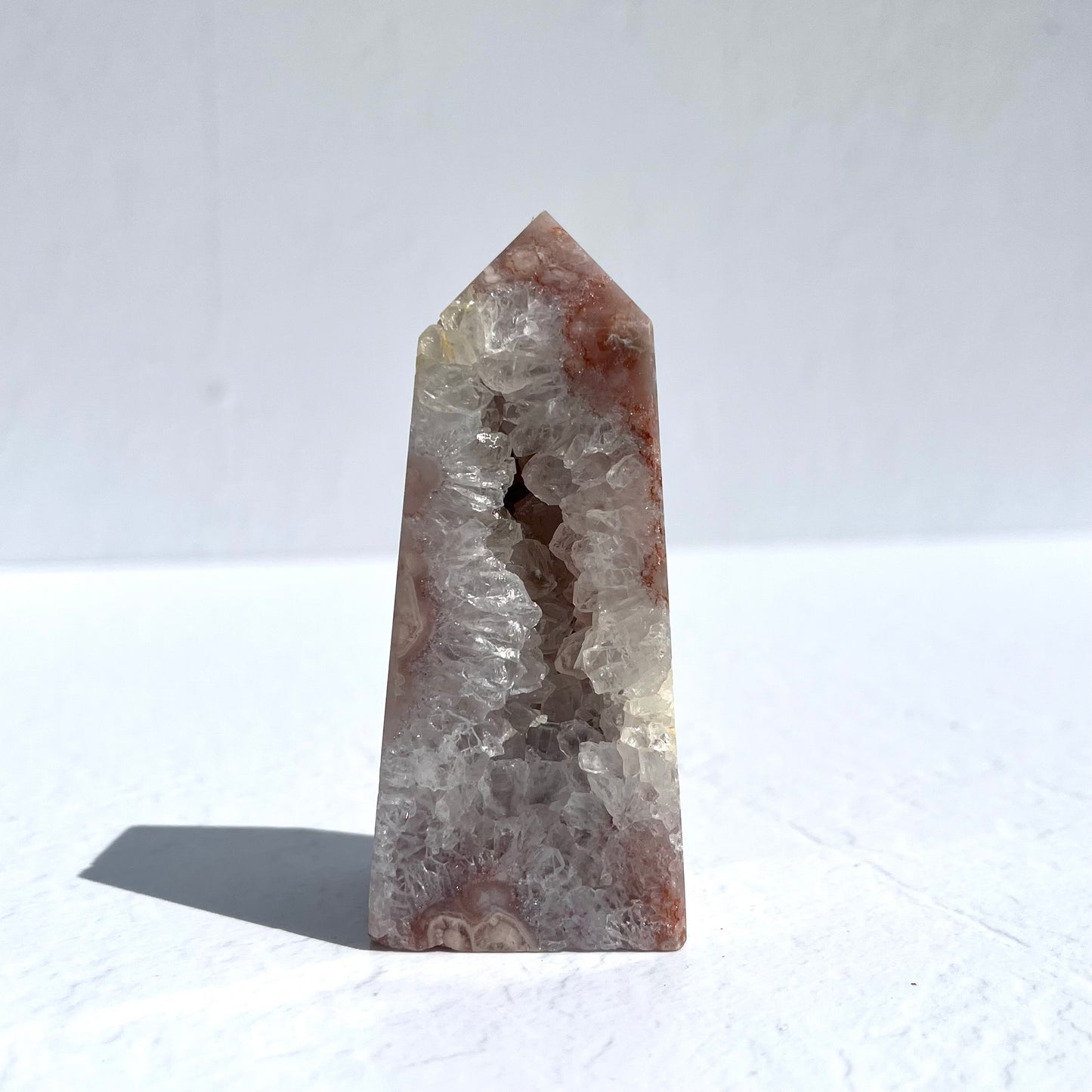 Pink (Sakura) Flower Agate Point with Quartz Druzy / 166g