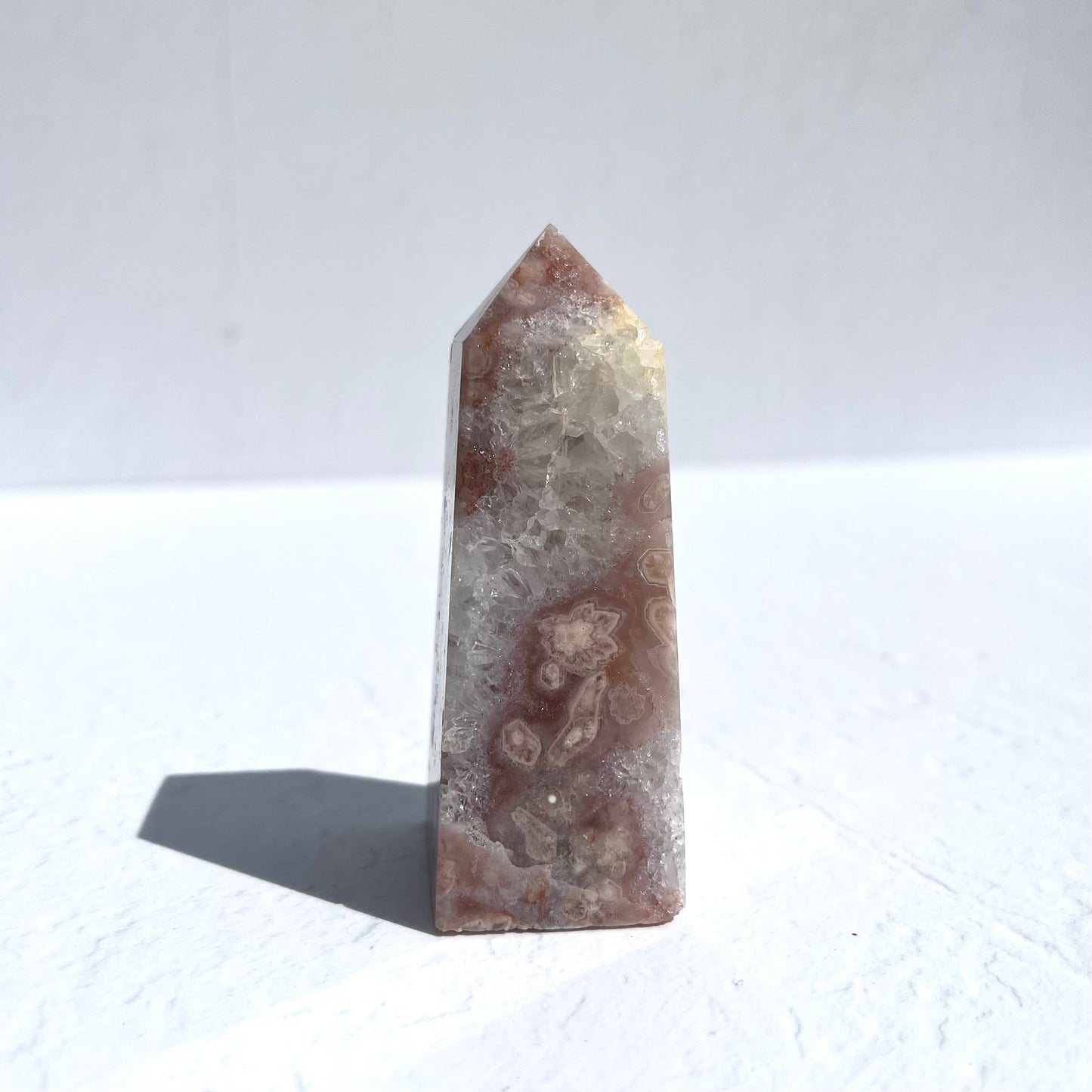 Pink (Sakura) Flower Agate Point with Quartz Druzy / 166g