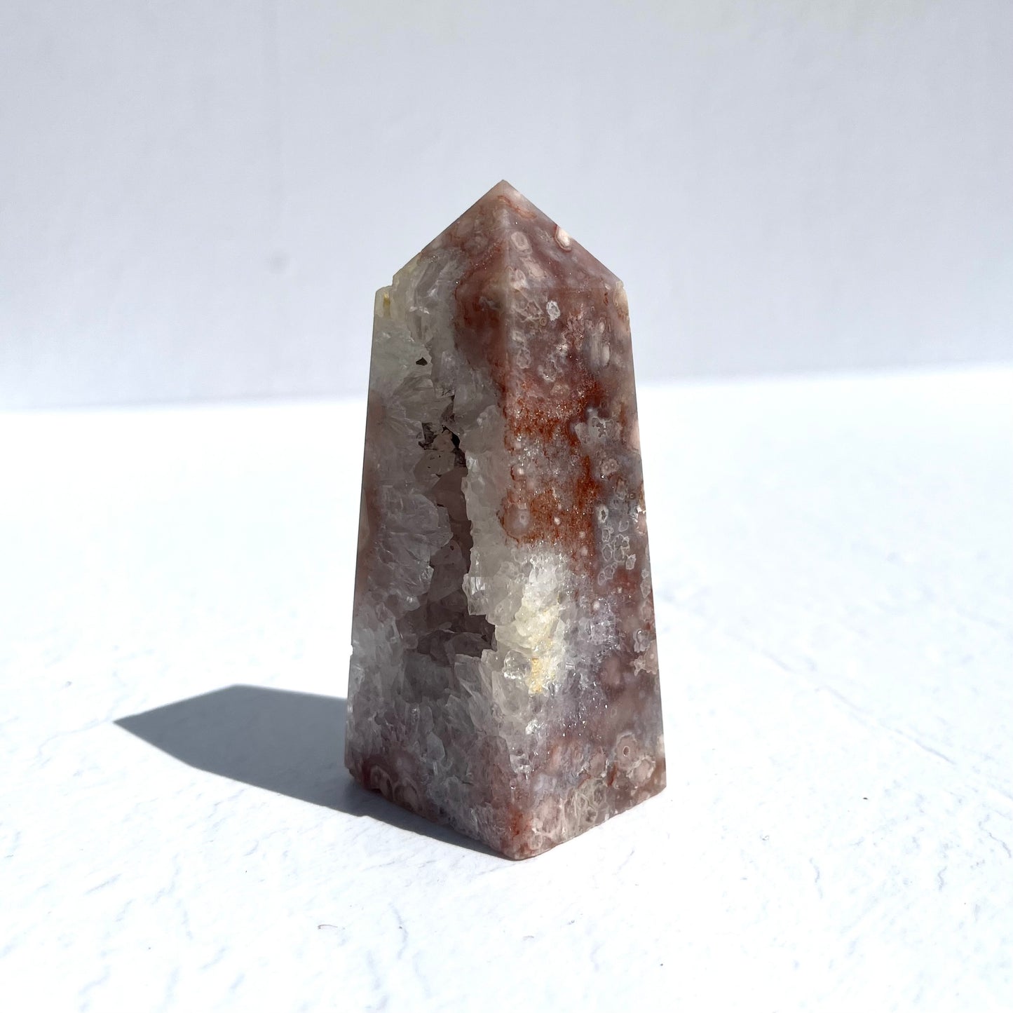 Pink (Sakura) Flower Agate Point with Quartz Druzy / 166g