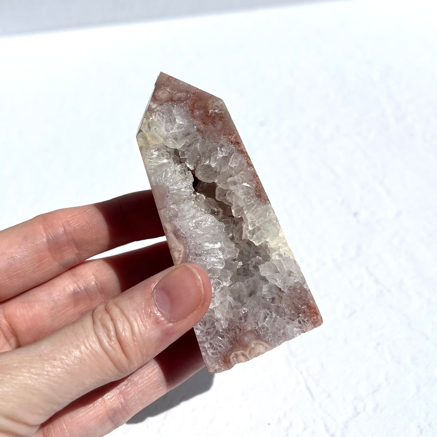 Pink (Sakura) Flower Agate Point with Quartz Druzy / 166g