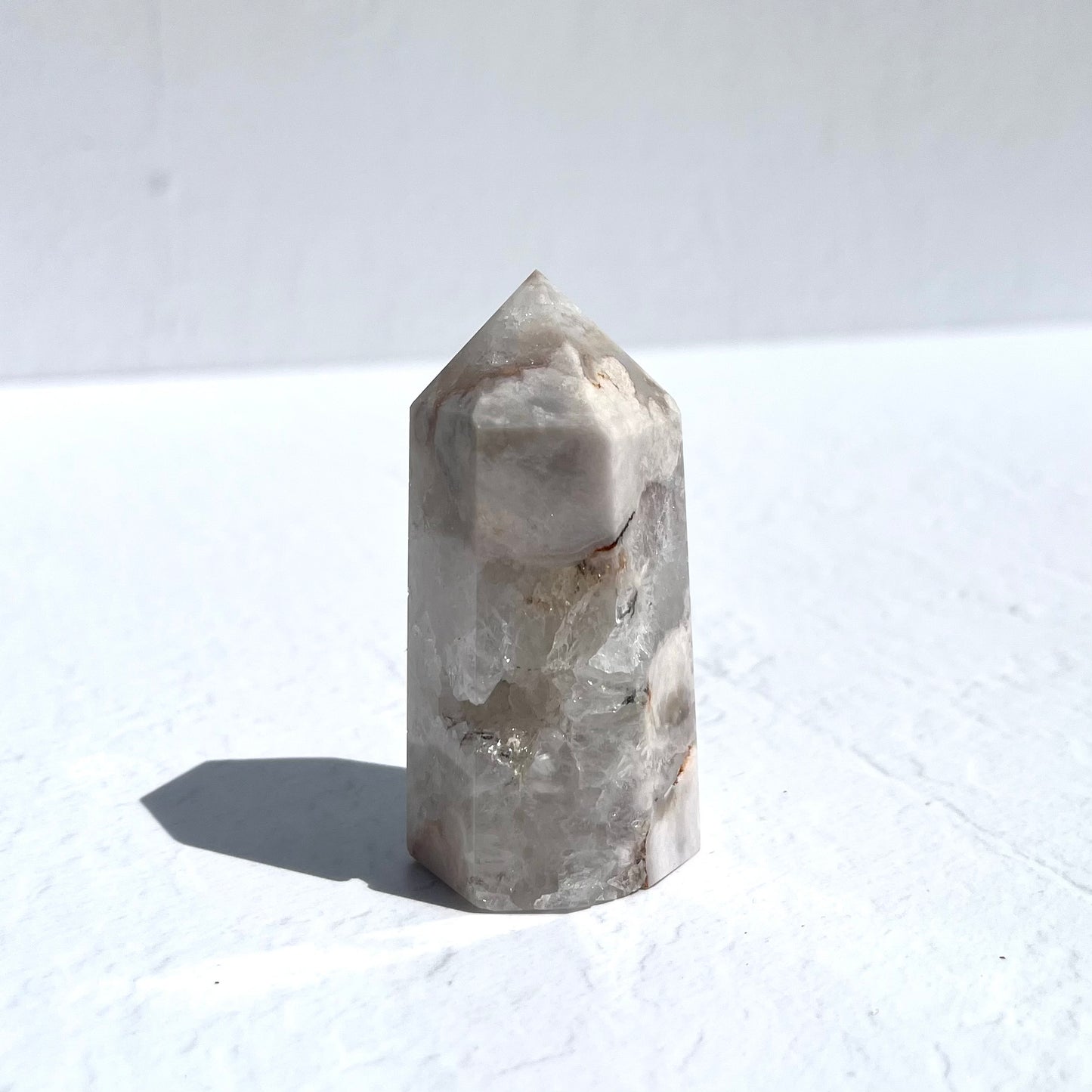 Pink (Sakura) Flower Agate Hexagon Point with Quartz / 118g