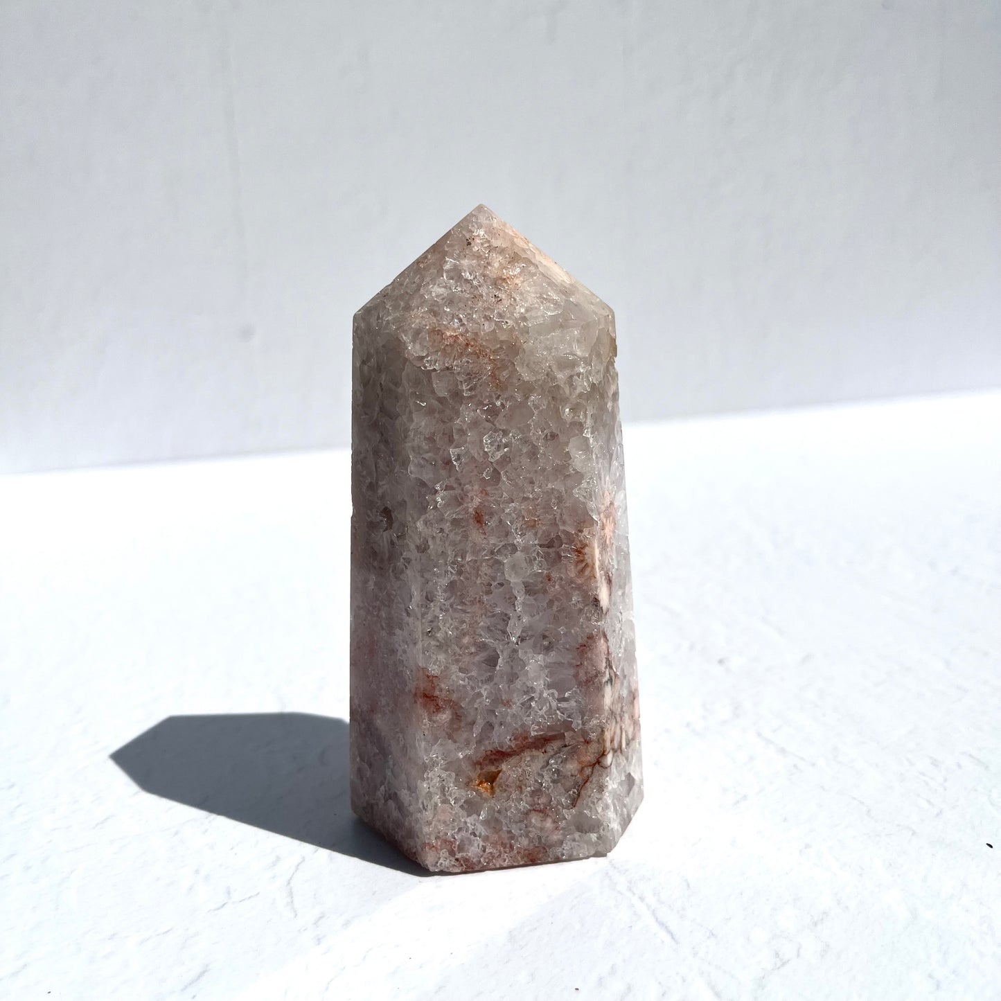 Gemmy Pink Amethyst & Flower Agate Hexagon Point with Quartz / 457g