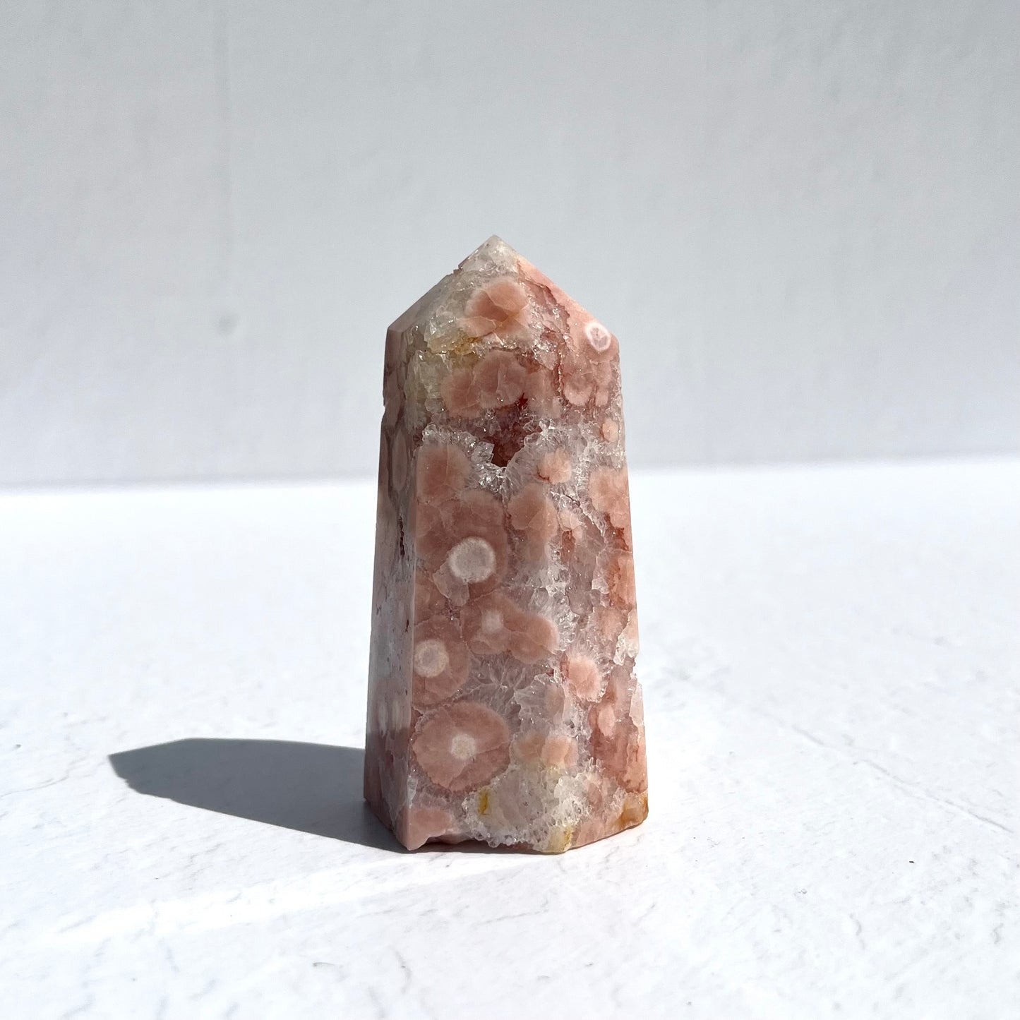 Pink (Sakura) Flower Agate Hexagon Point / 146g