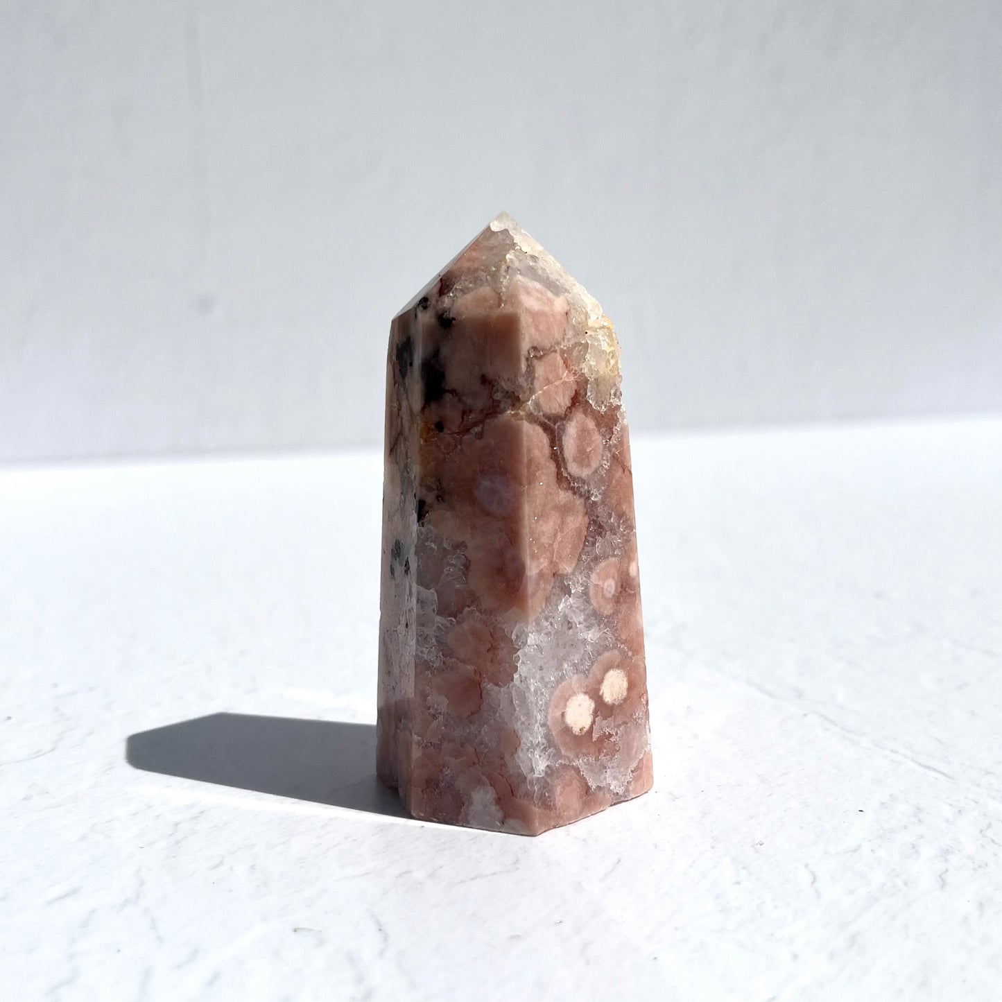 Pink (Sakura) Flower Agate Hexagon Point / 146g
