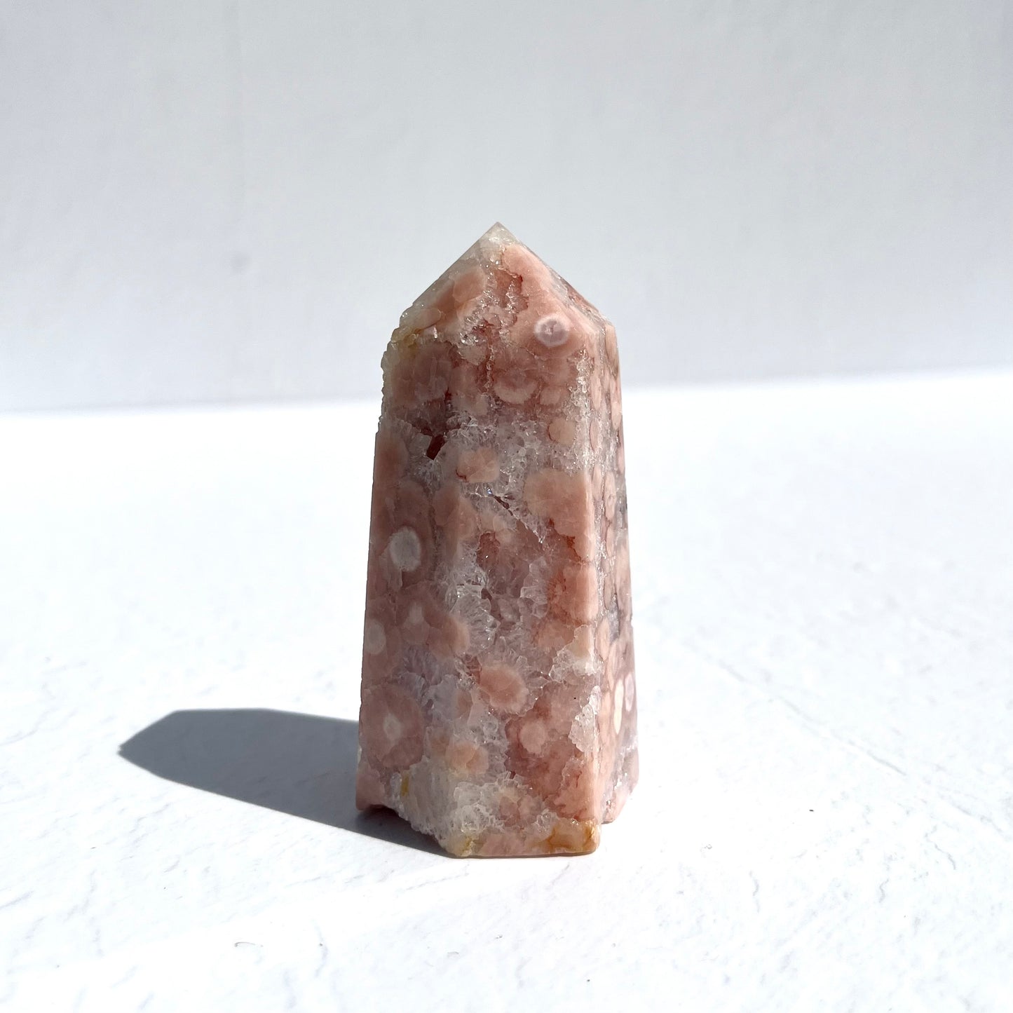 Pink (Sakura) Flower Agate Hexagon Point / 146g