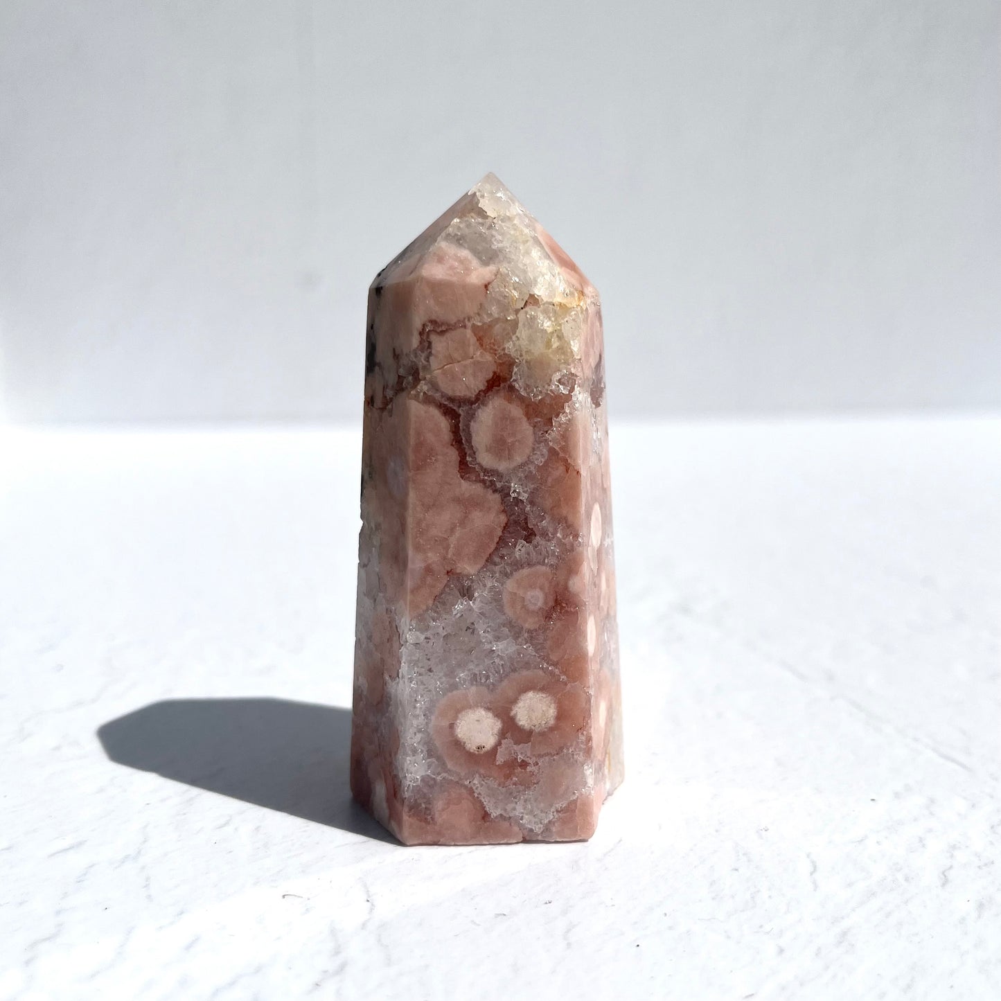 Pink (Sakura) Flower Agate Hexagon Point / 146g