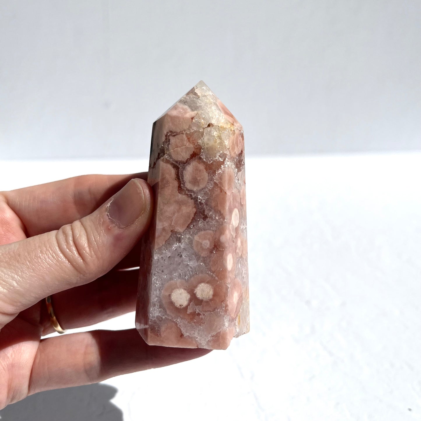Pink (Sakura) Flower Agate Hexagon Point / 146g