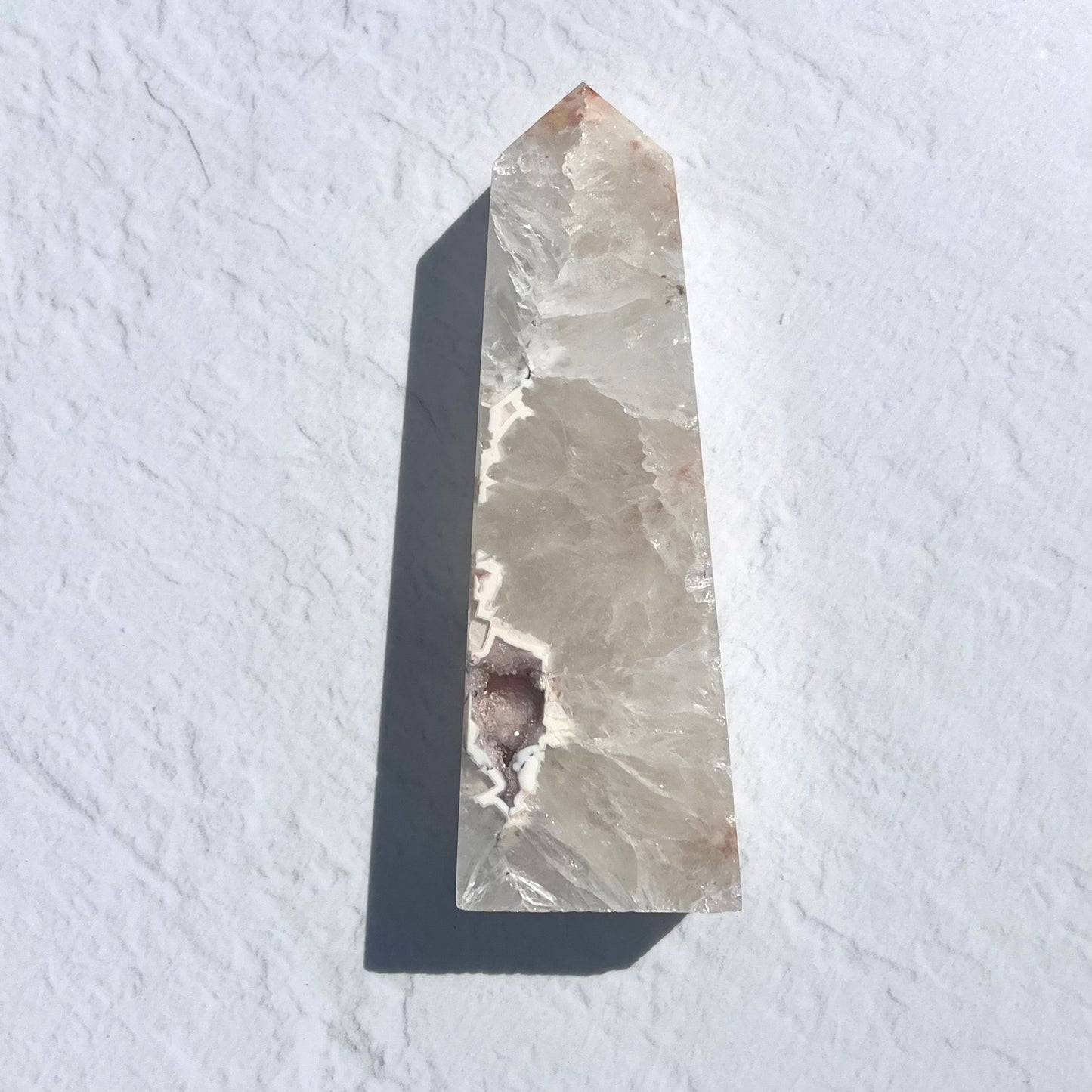 Pink (Sakura) Flower Agate Point with Sugar Druzy / 138g