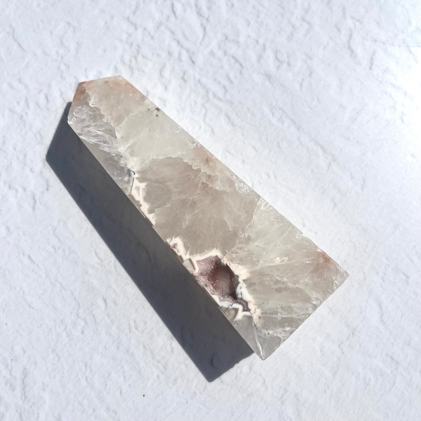 Pink (Sakura) Flower Agate Point with Sugar Druzy / 138g