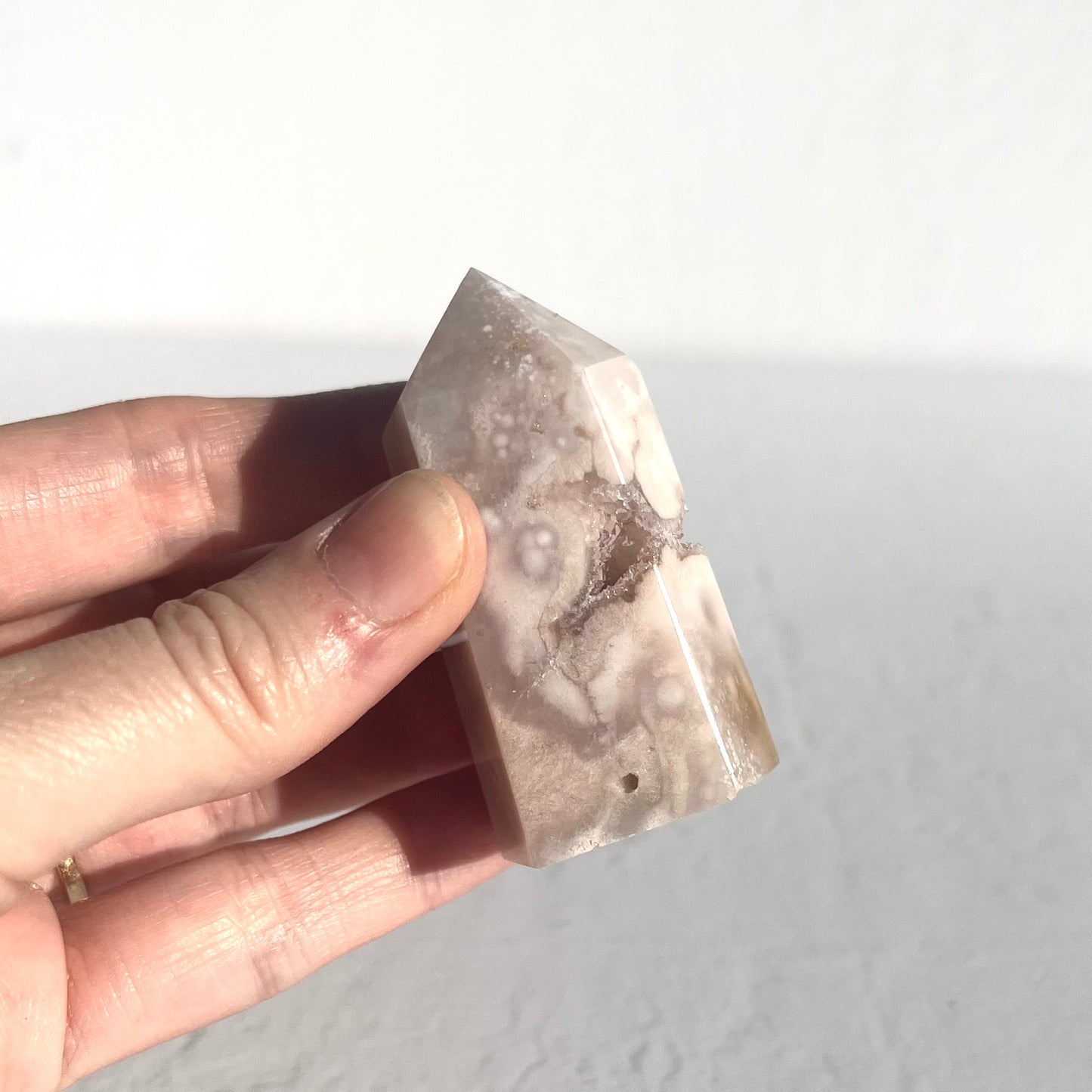 Pink (Sakura) Flower Agate Hexagon Point / 91g