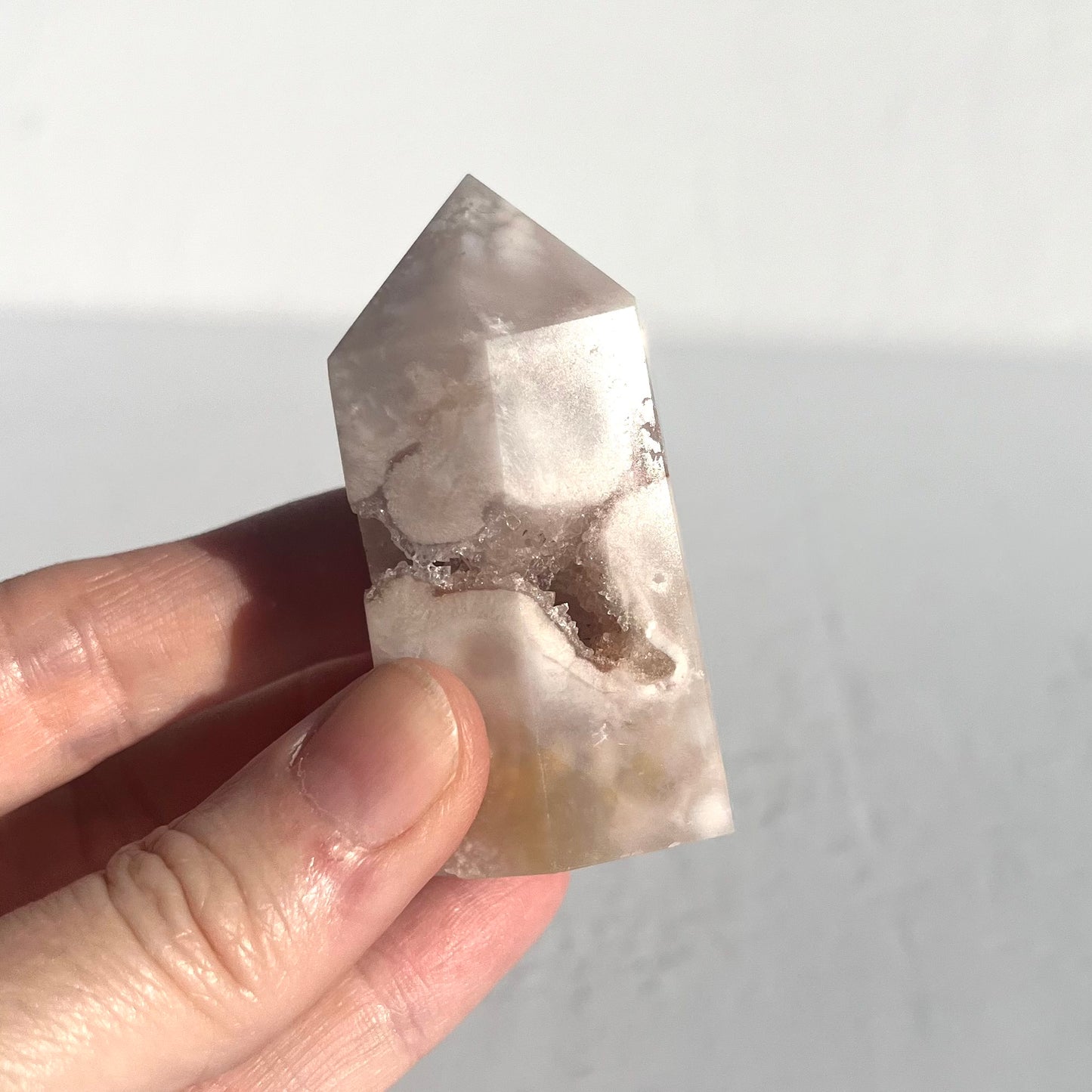 Pink (Sakura) Flower Agate Hexagon Point / 91g