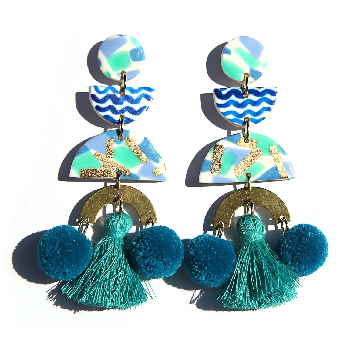 Mint Terrazzo Pom Pom Earrings
