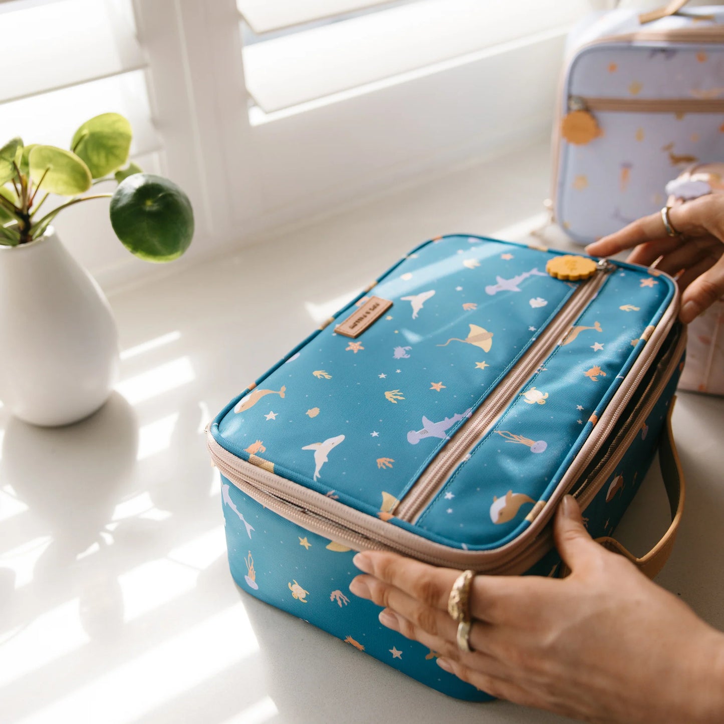 Ocean Creatures Marine Blue Large Lunch Bag