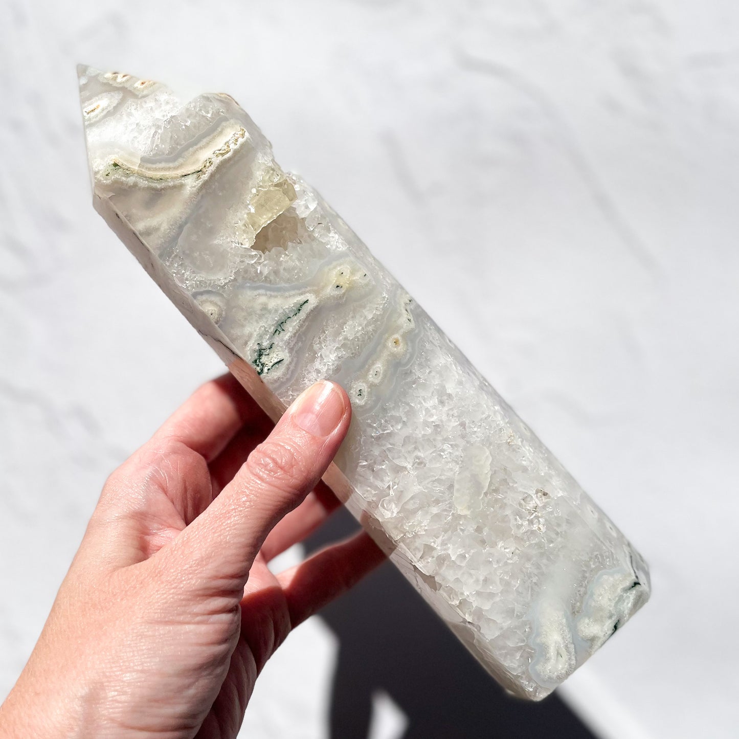 White Moss Agate Tower / 996g