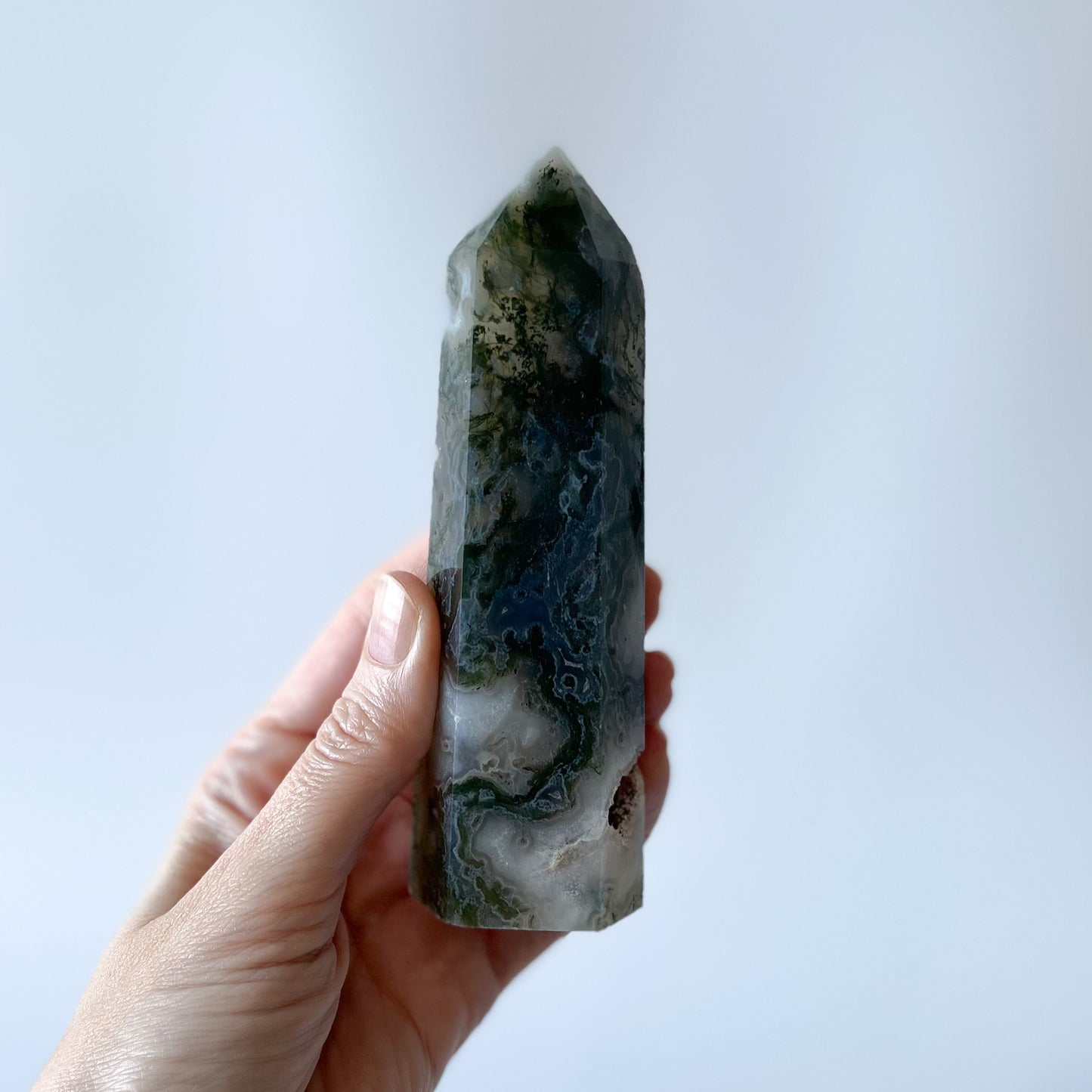 Moss Agate Point with Druzy / 233g