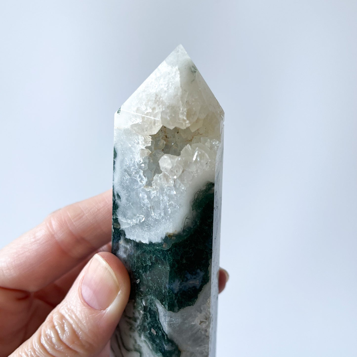Moss Agate Point with Druzy / 210g