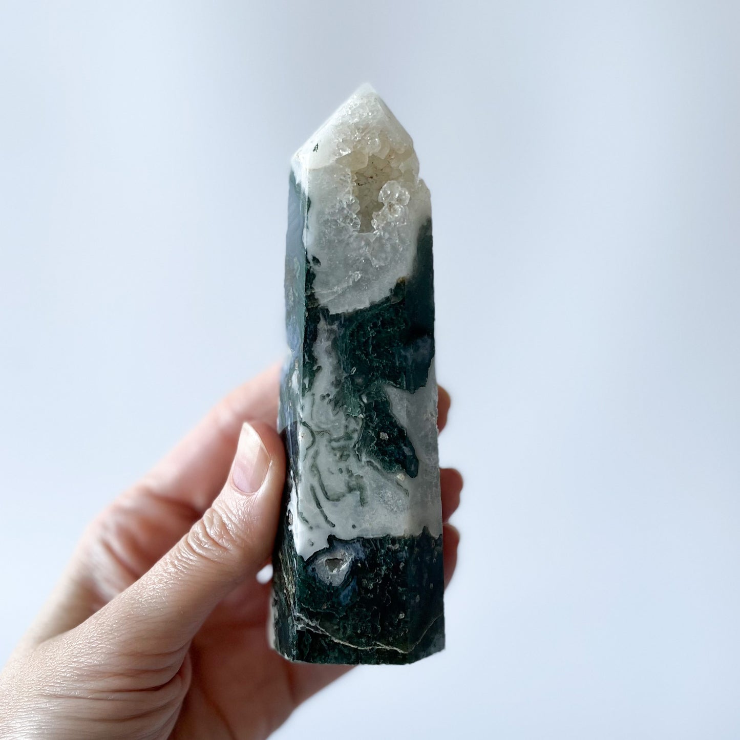 Moss Agate Point with Druzy / 210g