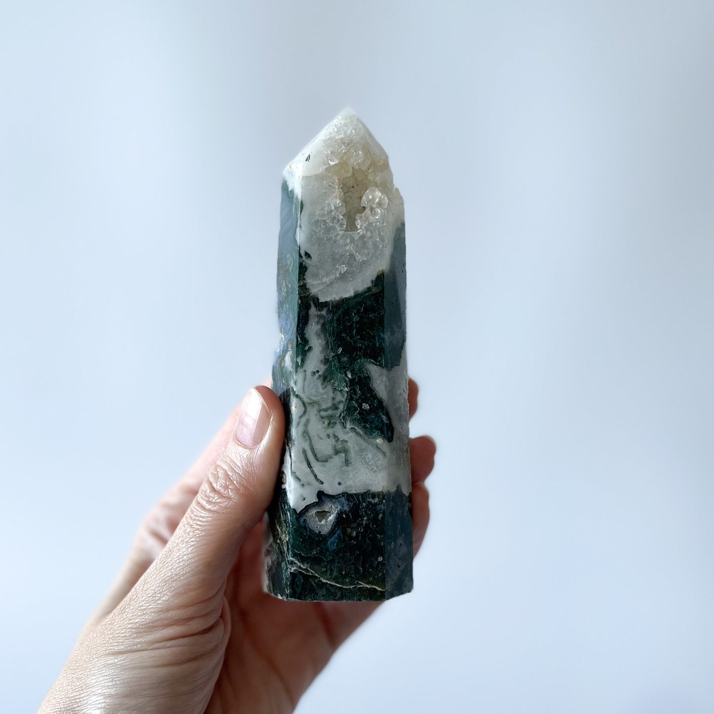 Moss Agate Point with Druzy / 210g
