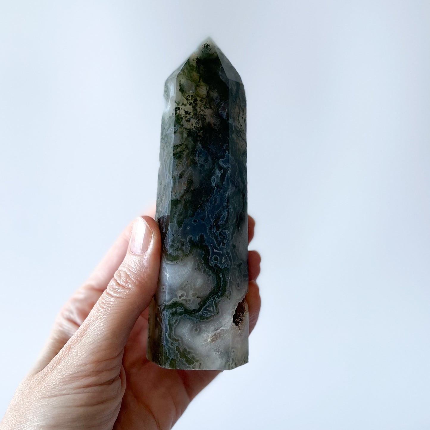 Moss Agate Point with Druzy / 233g