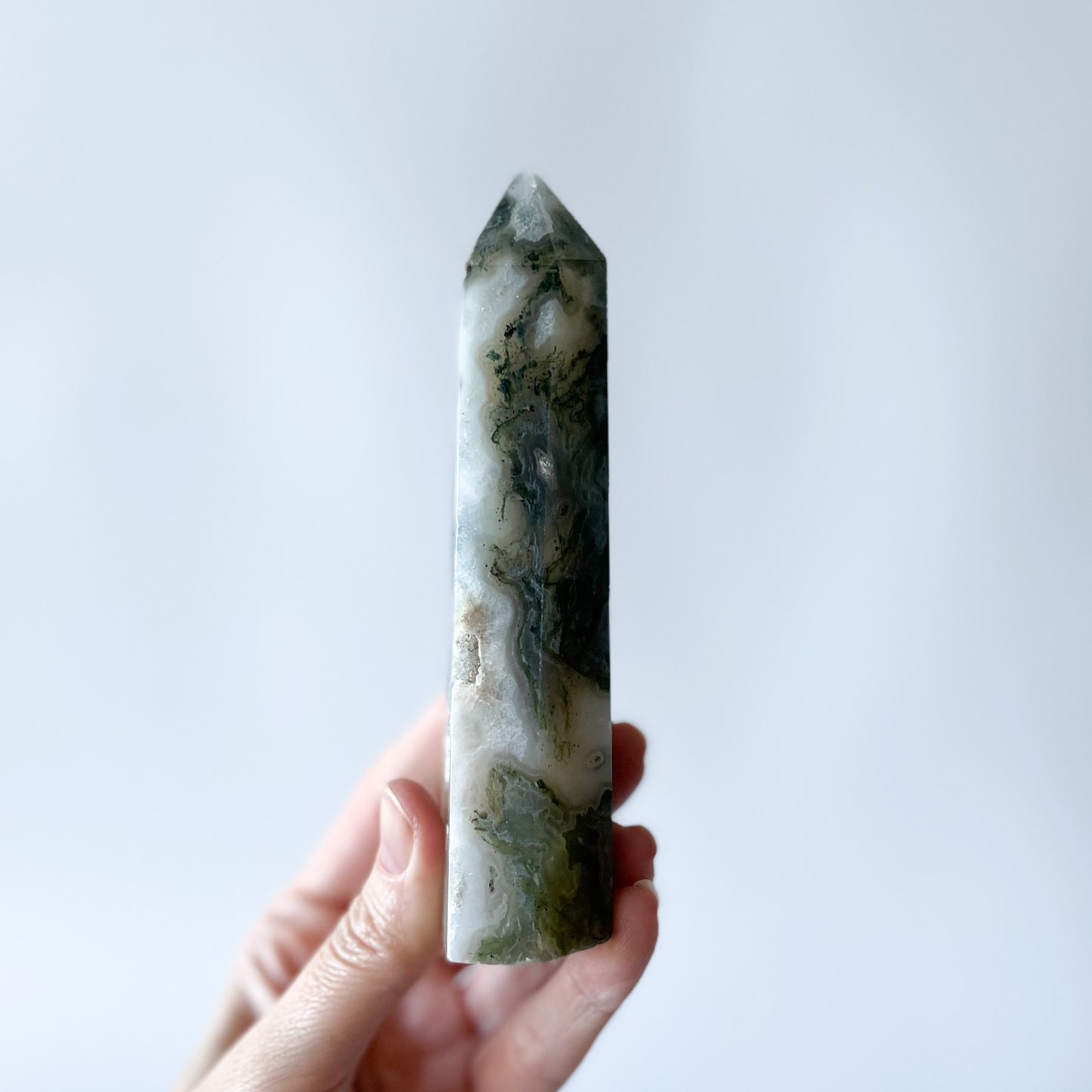 Moss Agate Point with Druzy / 233g