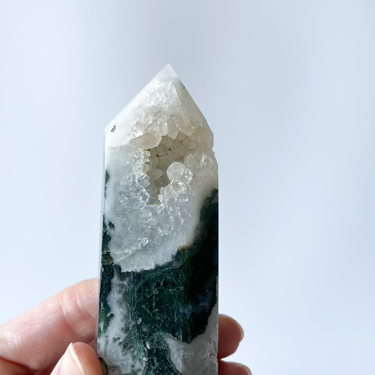 Moss Agate Point with Druzy / 210g